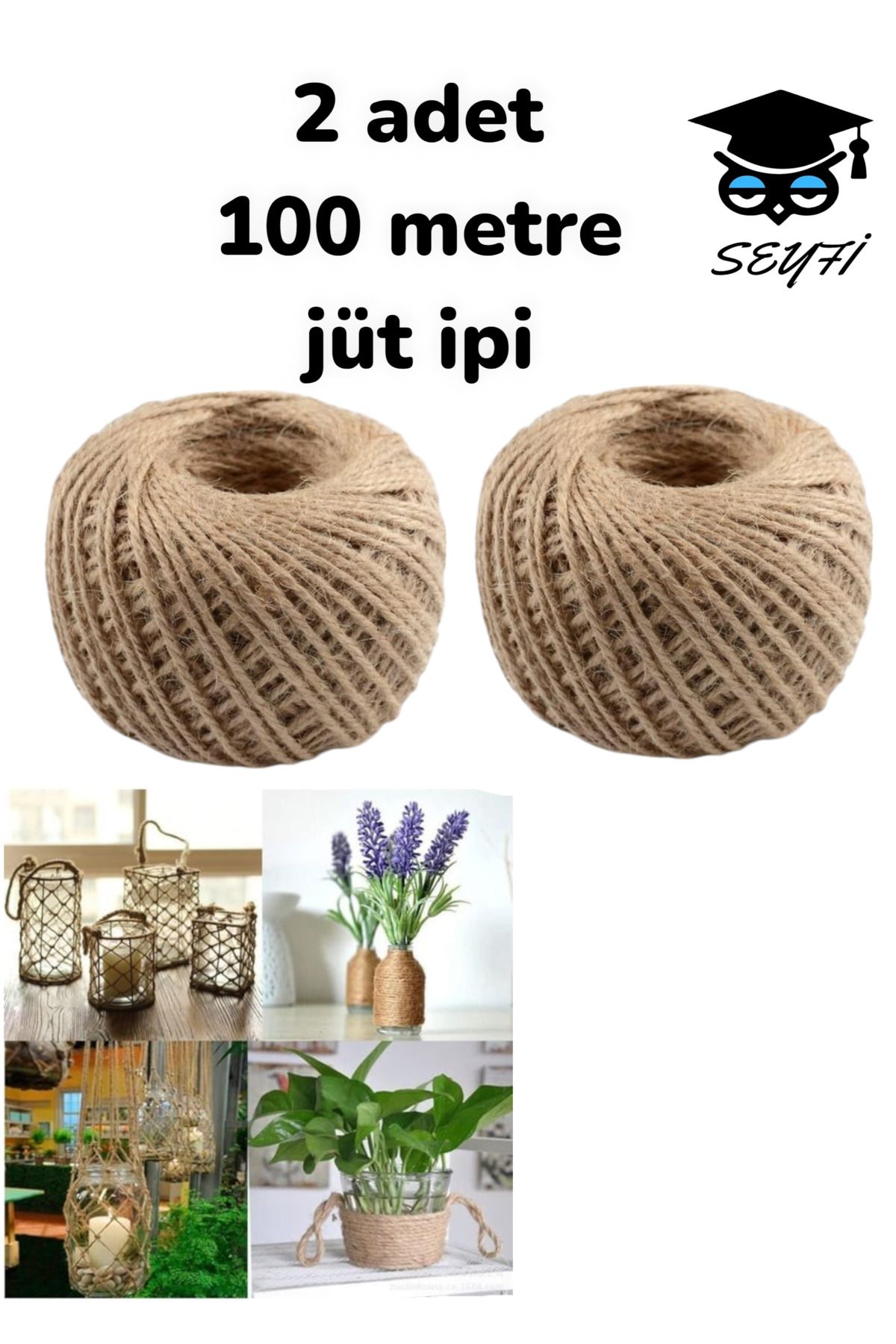 SSCglow 2 adet ip çok amaçlı 100 metre jüt ipi.Ambalaj,paketleme,davetiye,süsleme ipi