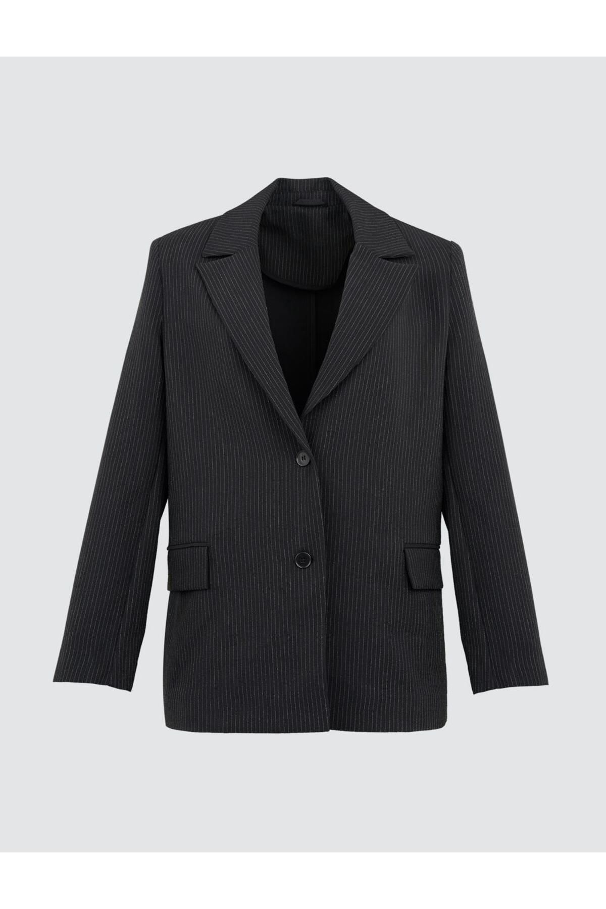 Jimmy Key-Black Long Sleeve Striped Stylish Blazer Jacket 8