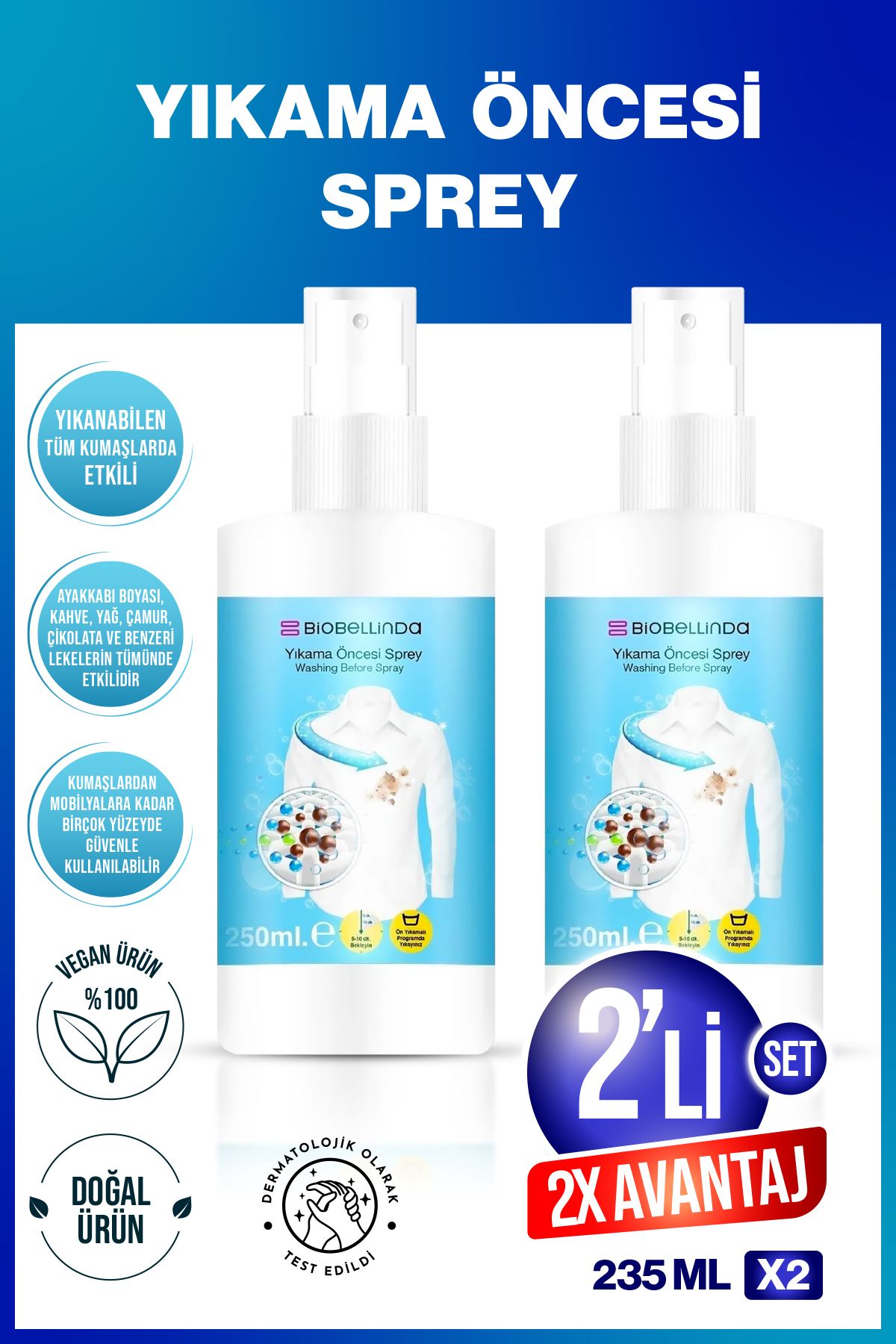 BioBellinda Yıkama Öncesi Sprey 235 ml ( 2'Lİ PAKET )