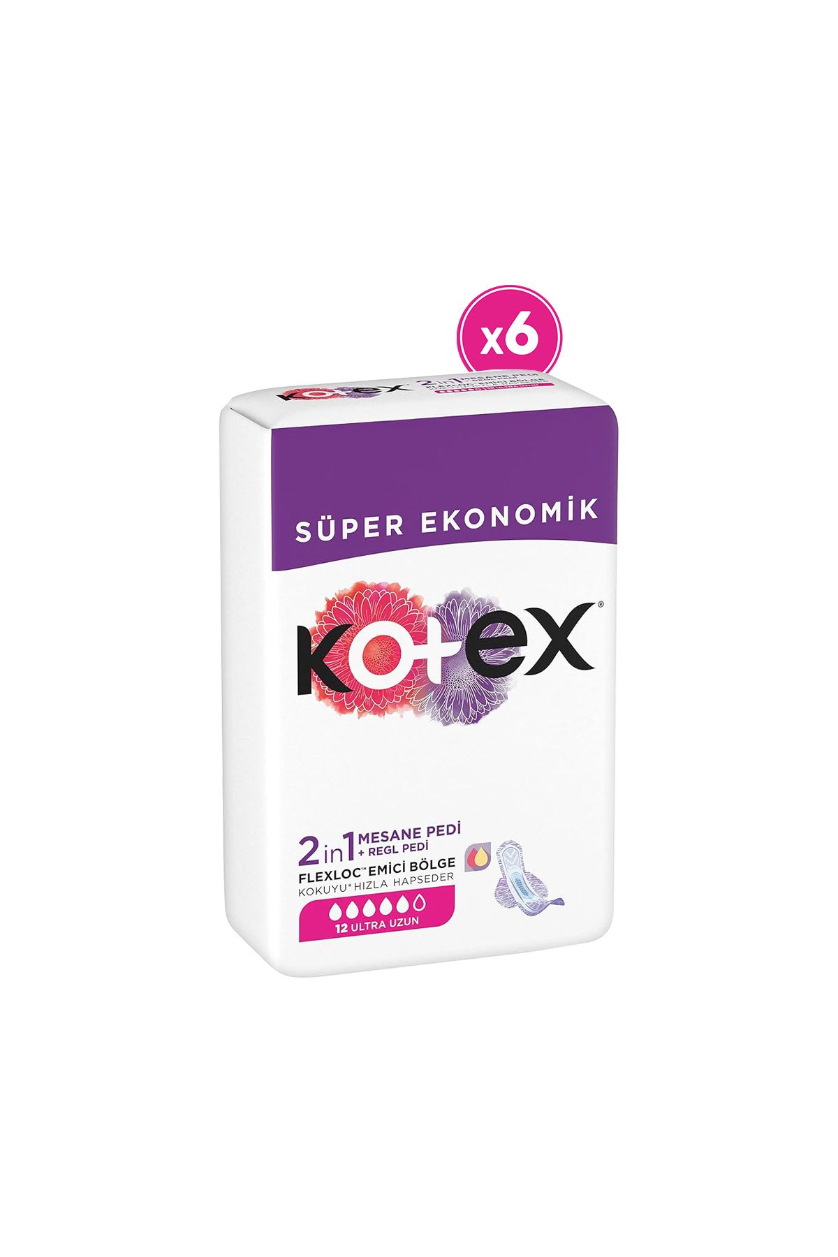 Kotex 2in1 Mesane Pedi + Regl Pedi Ultra uzun 6 Paket 72 Adet Ped