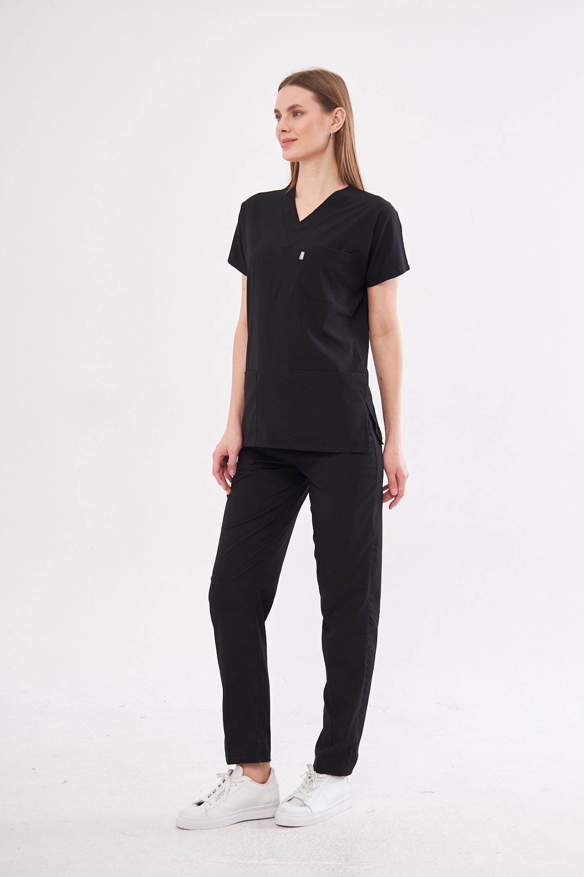 Class Üniforma-Unisex Black Scrubs - Bat Sleeve Nurse and Doctor Set 4