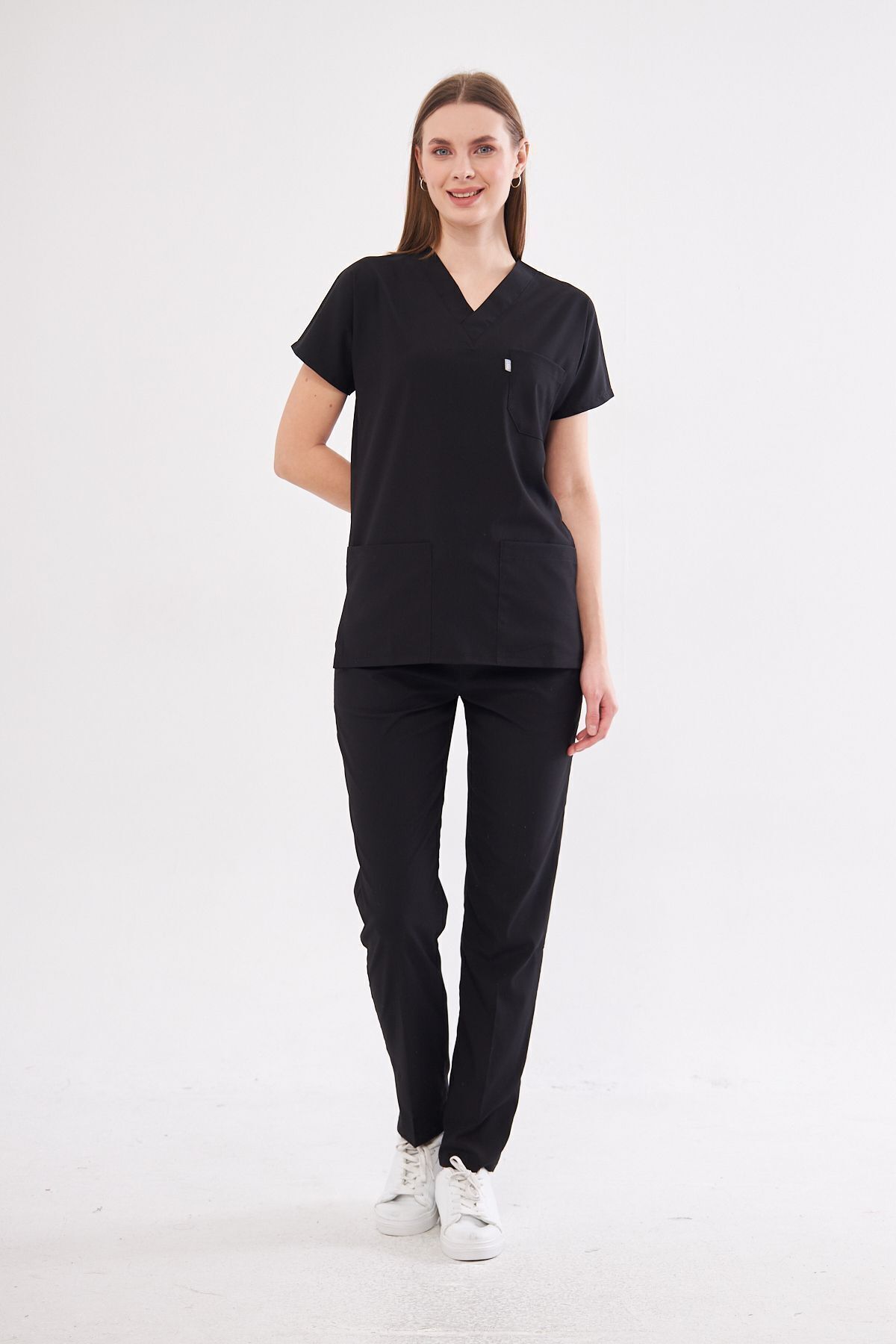 Class Üniforma-Unisex Black Scrubs - Bat Sleeve Nurse and Doctor Set 3