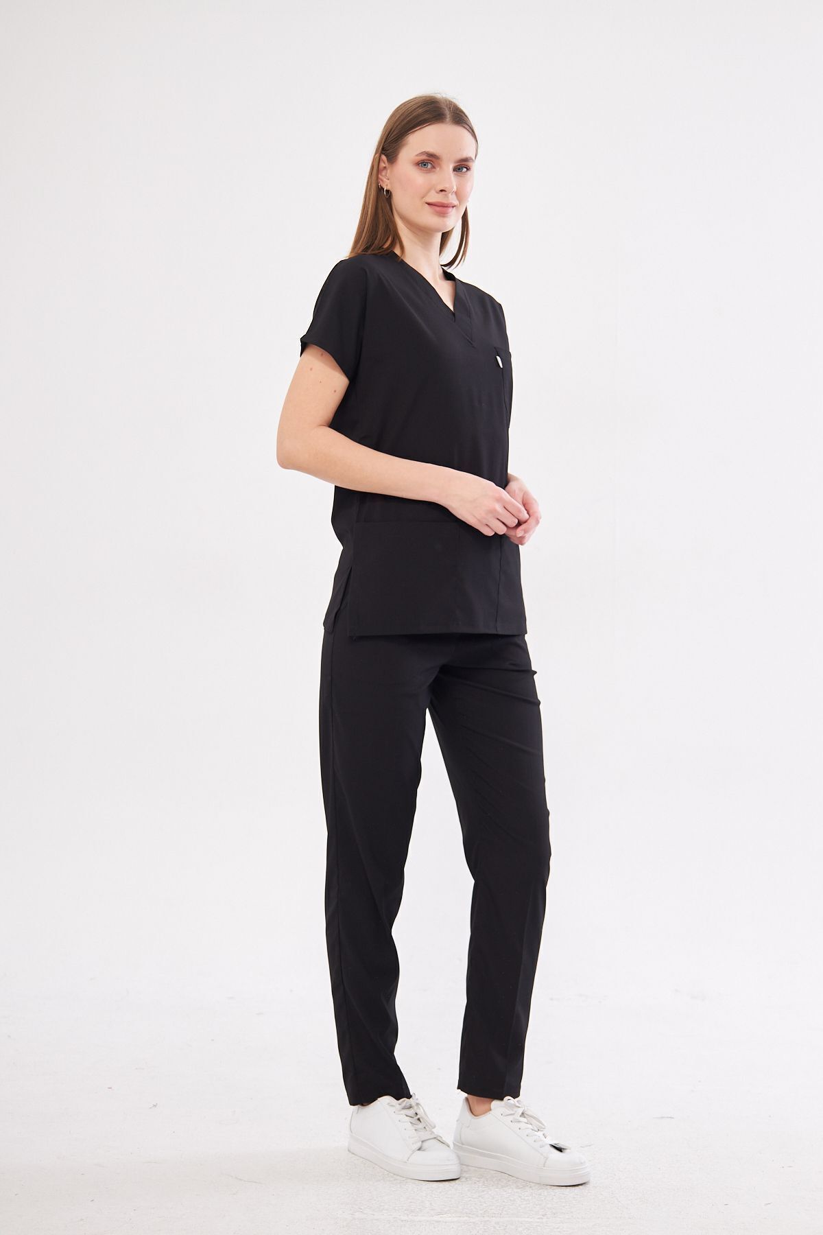 Class Üniforma-Unisex Black Scrubs - Bat Sleeve Nurse and Doctor Set 5