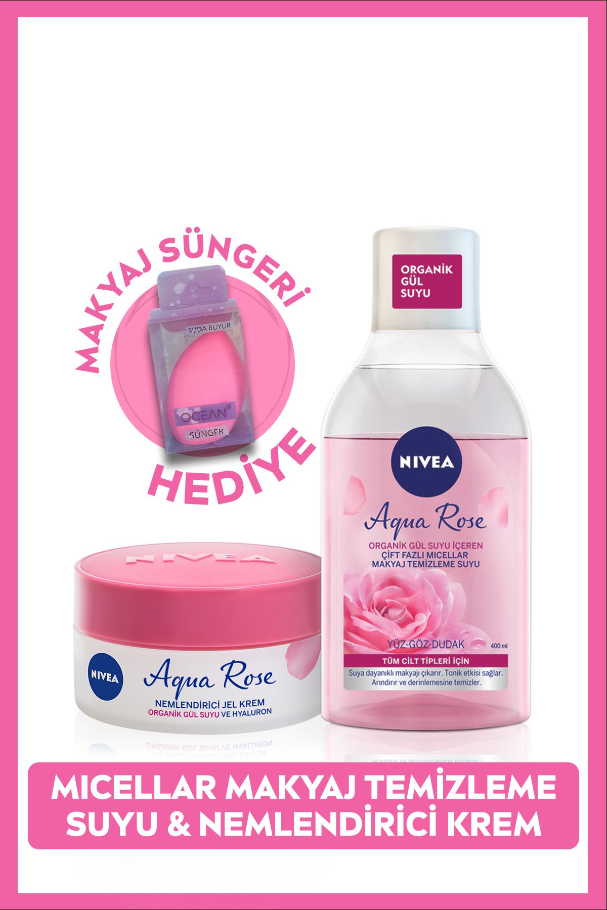 NIVEA Micellar Makyaj Temizleme Suyu 400 ml Ve Yüz Maskesi Aqua Rose