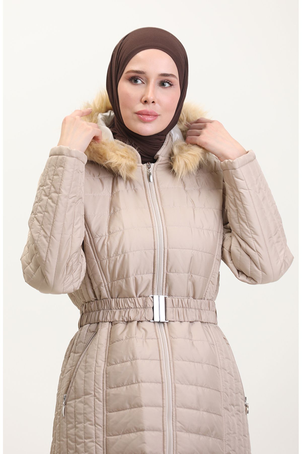 sefamerve-Beige Sheepskin Quilted Coat - 0812-06 4