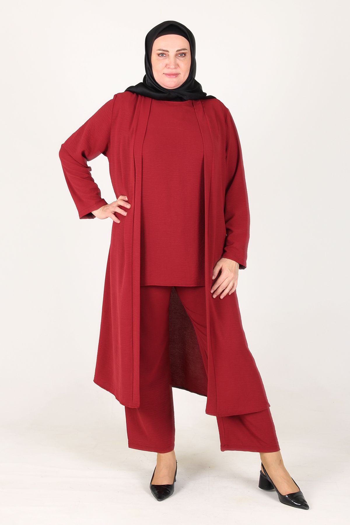 sefamerve-Arya Ayrobin Large Size 3 Piece Set 2615-06 Red 5