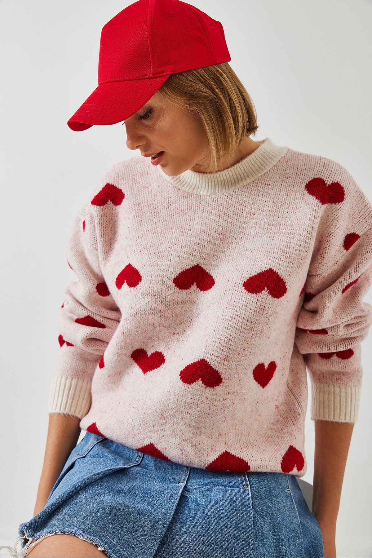 Bianco Lucci-Women's Heart Patterned Knitwear Sweater 60261030 5