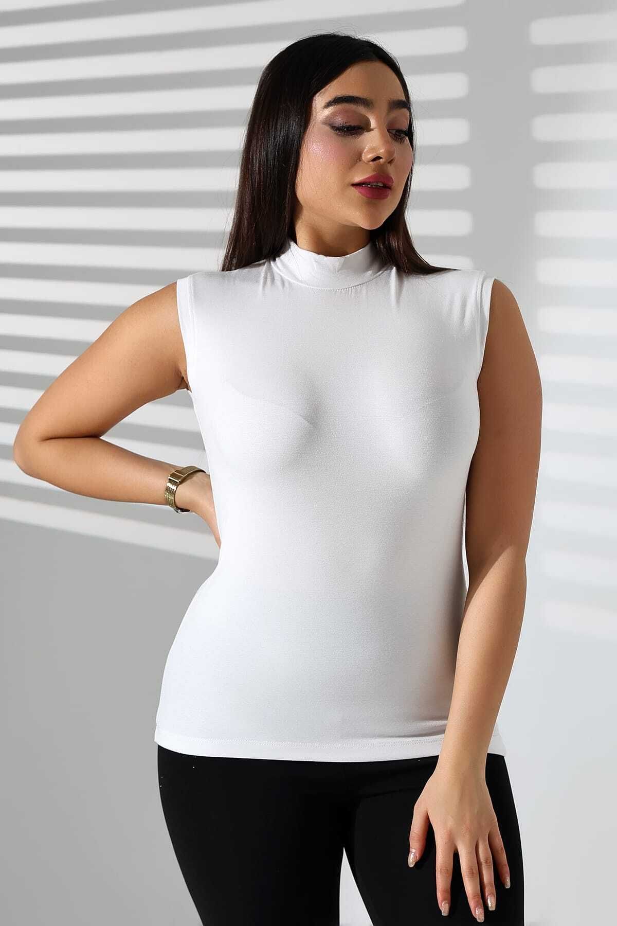 MCZ GİYİM Bluză Cu Jumătate De Pescuit Cu Mânecă Zero Din Lycra Femeie - S