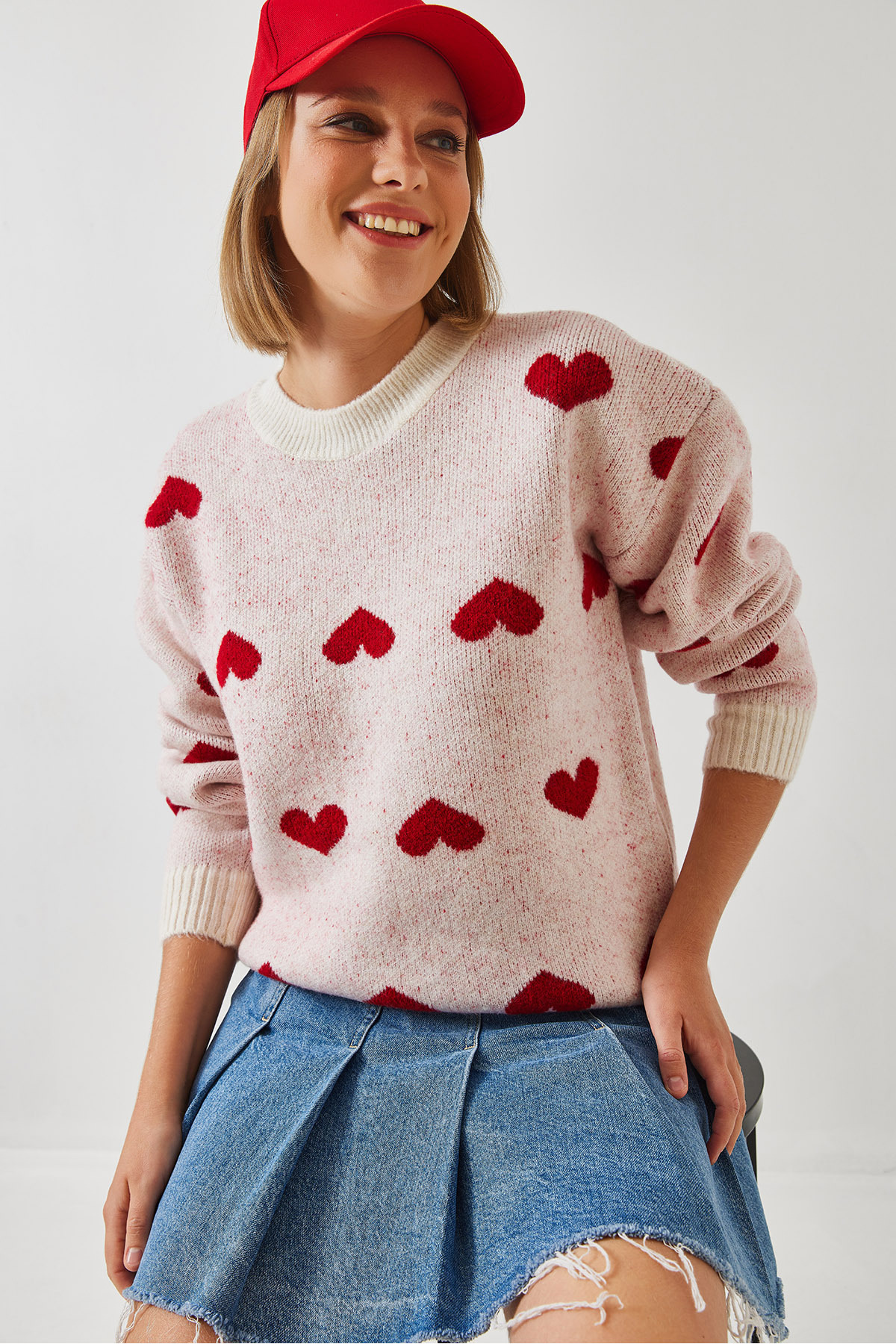 Bianco Lucci-Women's Heart Patterned Knitwear Sweater 60261030 6