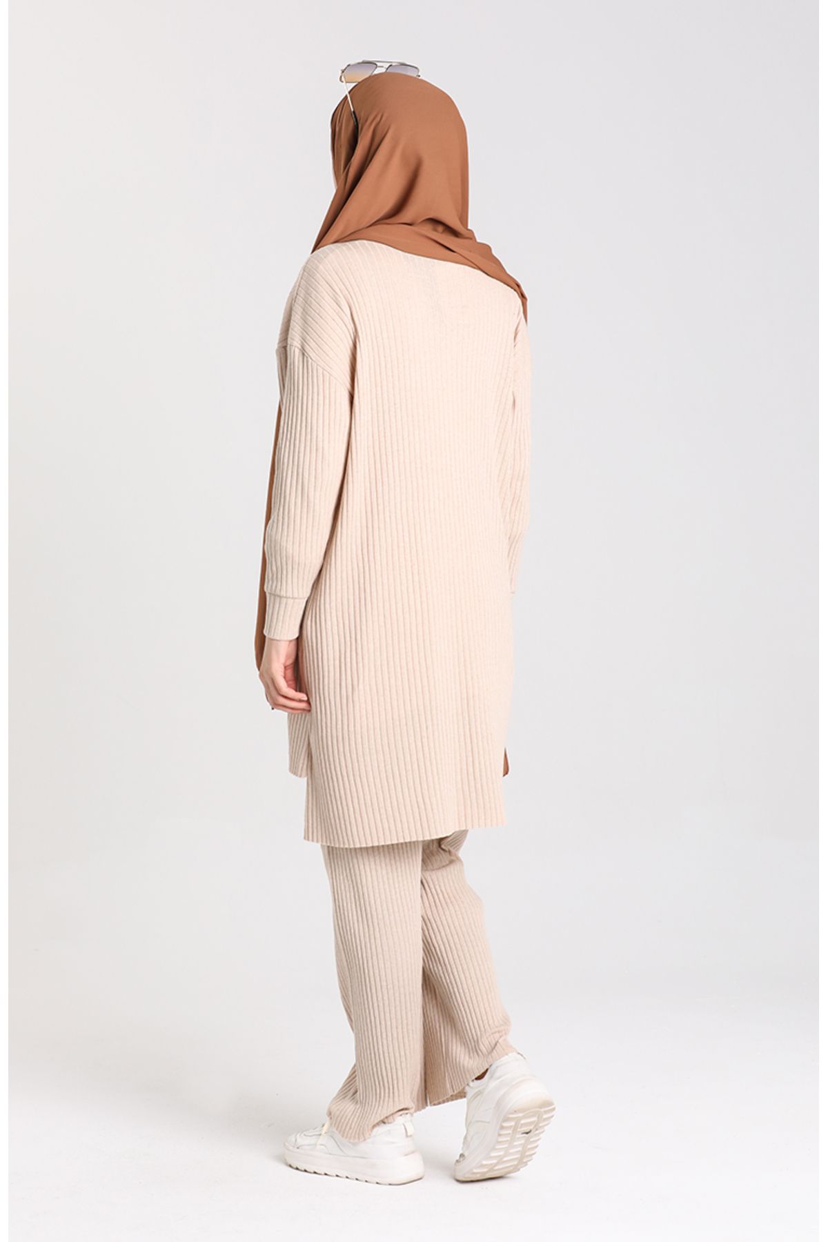 sefamerve-Beige Asymmetrical Pocket Tunic and Trousers Set - 7731-03 4