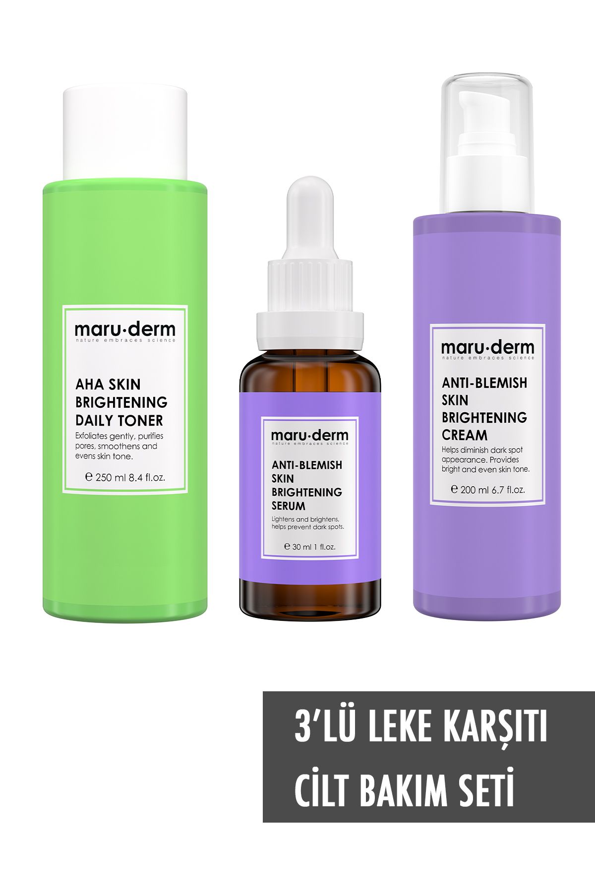 Maru.Derm Maruderm 3'lü Cilt Bakım Seti - Leke Karşıtı Tonik, Krem, Serum (250 Ml, 200 Ml, 30 Ml)-2