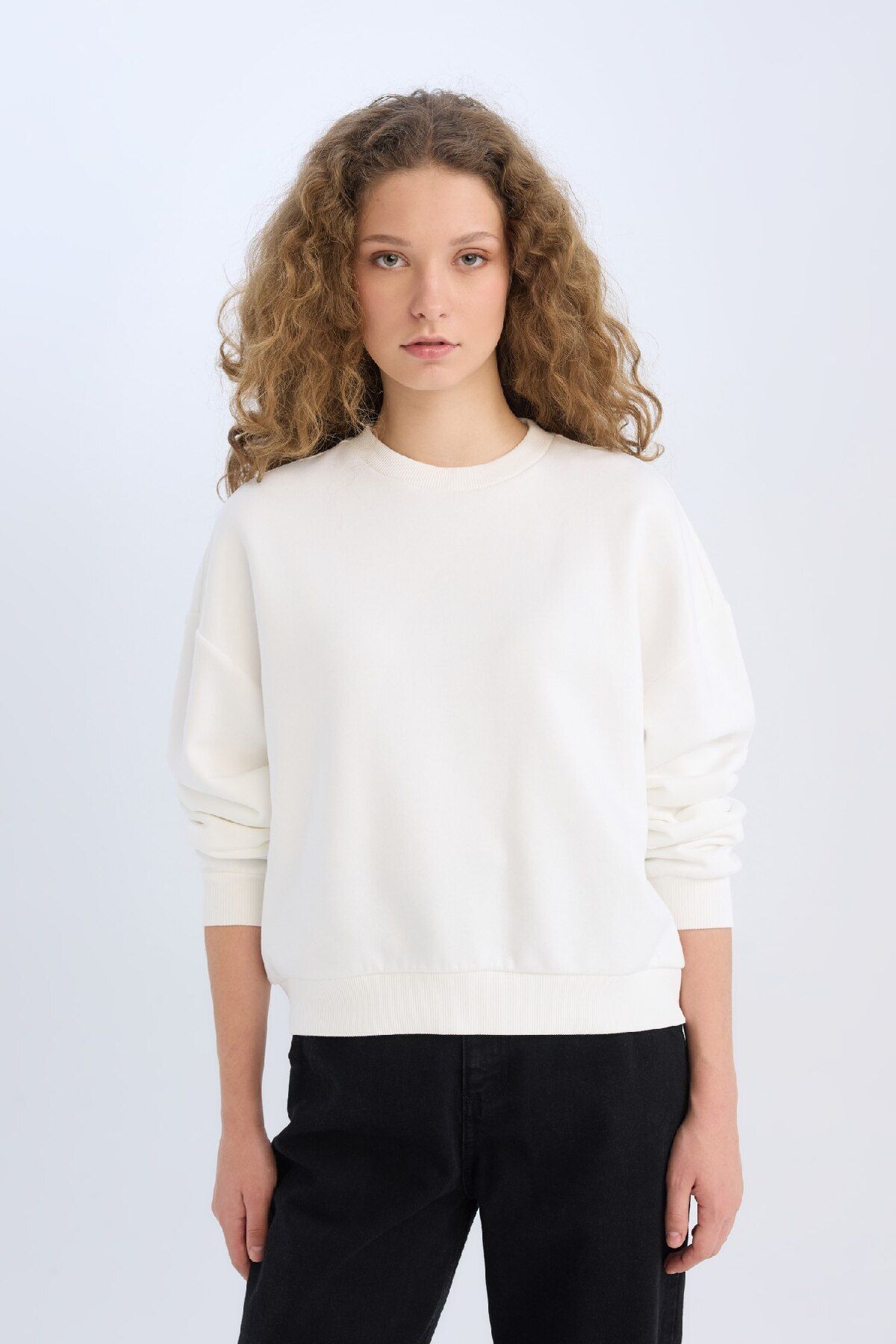 DeFacto-Regular Fit Crew Neck Thick Basic Plain Sweatshirt D6645Ax24Wn 3