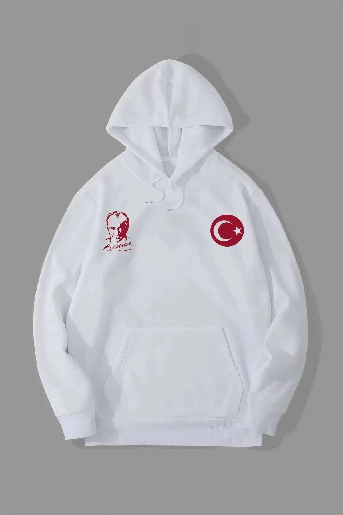 SA Alişveriş Dünyam 10 Kasıma Özel Üç İplik Kapüşonlu Baskılı SweatShirt - Beyaz