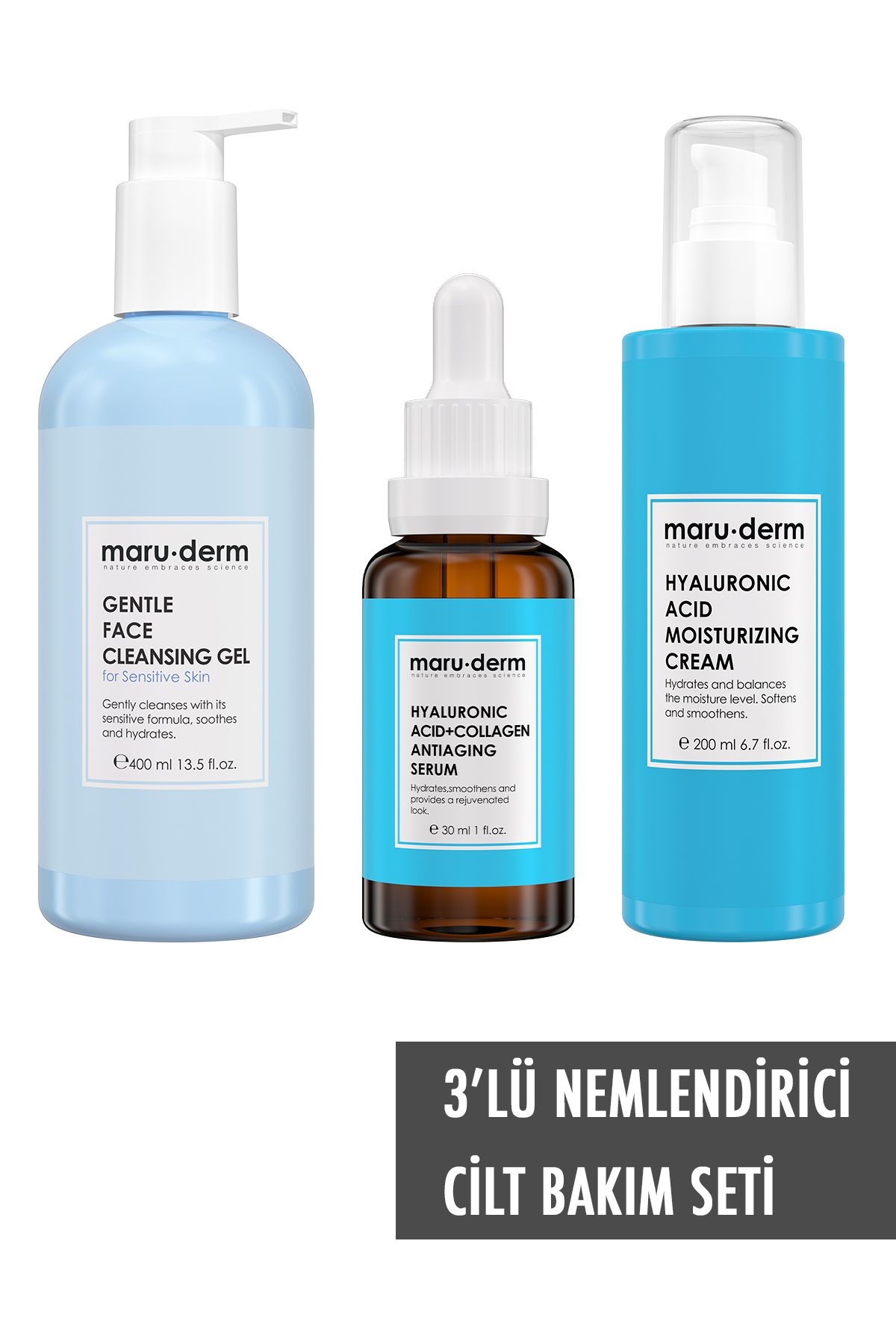 Maru.Derm Maruderm 3'lü Cilt Bakım Seti - Hyalüronk Asit Jel, Krem, Serum (400 Ml, 200 Ml, 30 Ml)-2