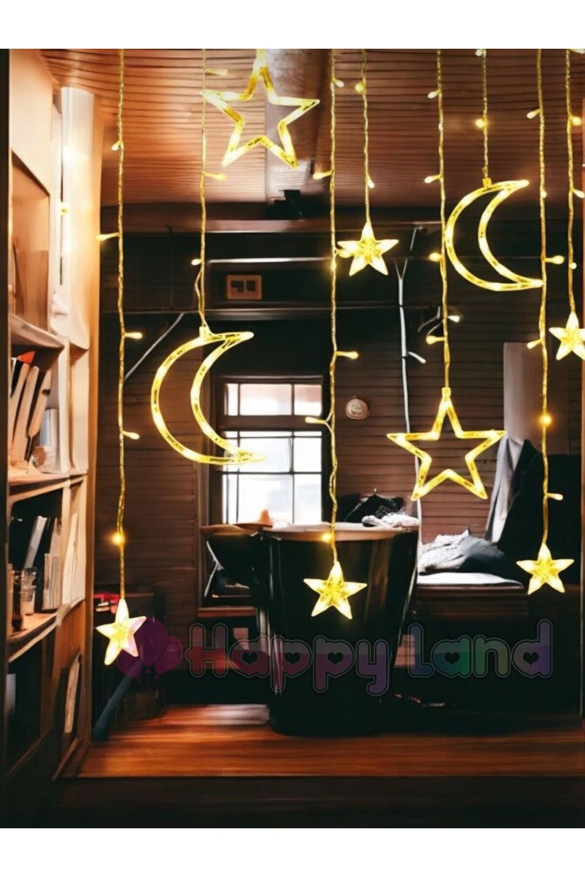 Happyland Ay Yıldız Perde Led 8 Mod Saçaklı Günışığı Perde Peri Işık 3. ...