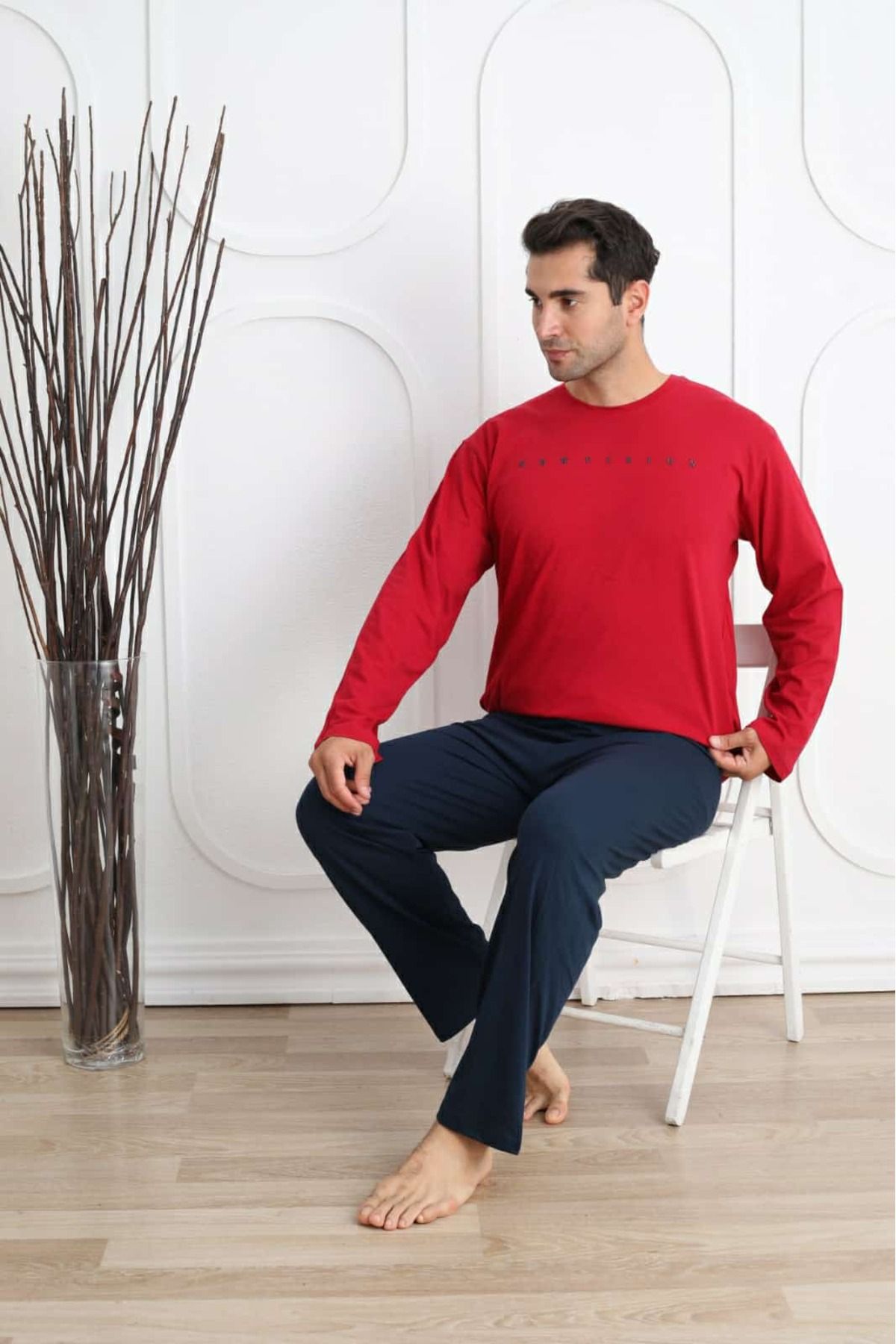 Temporium Set De Pijamale Tricotate Cu Mânecă Lungă Imprimată Pentru Bărbați Masculin - 2XL