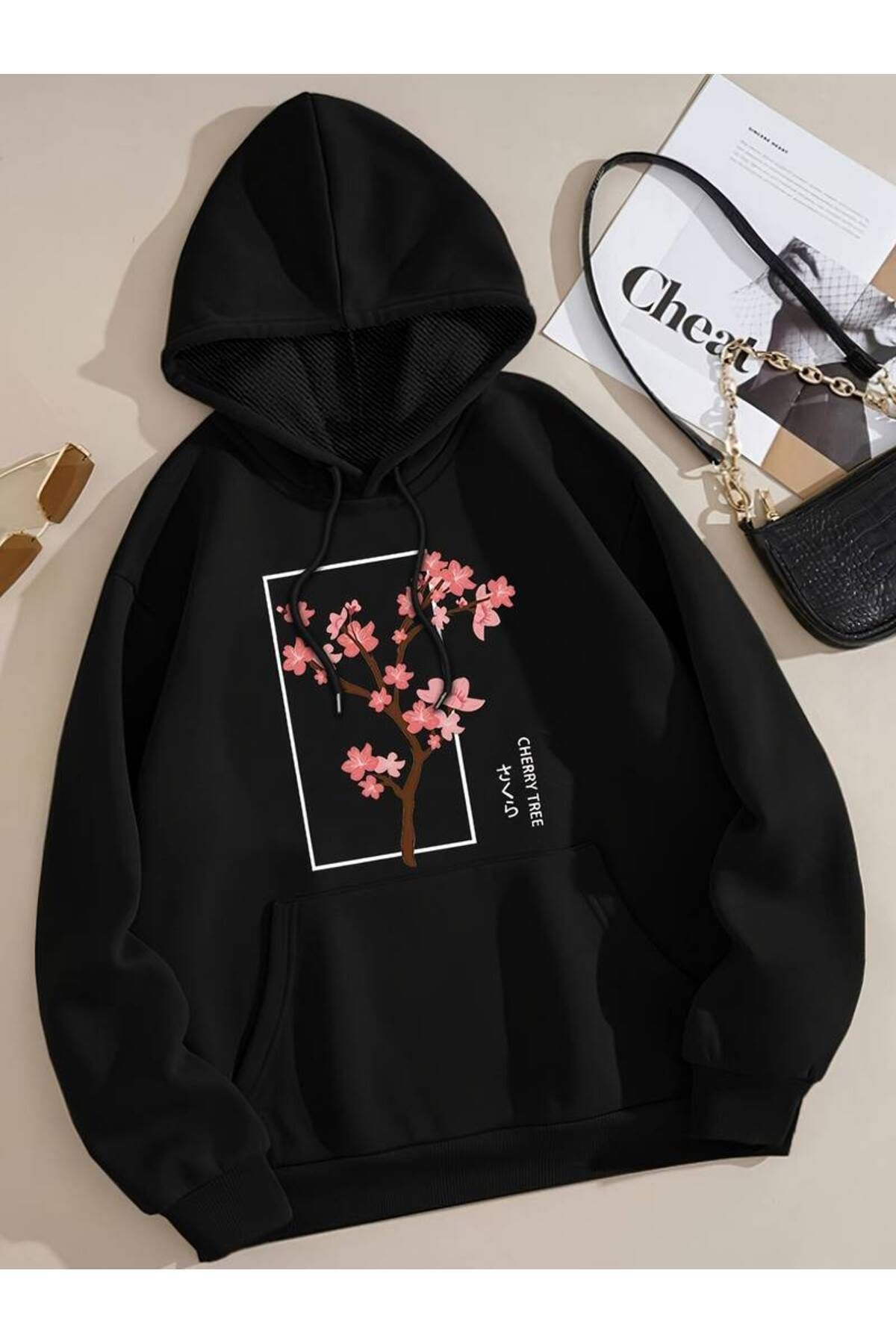 ModaSphere Cherry Baskılı Kapüşonlu Sweatshirt