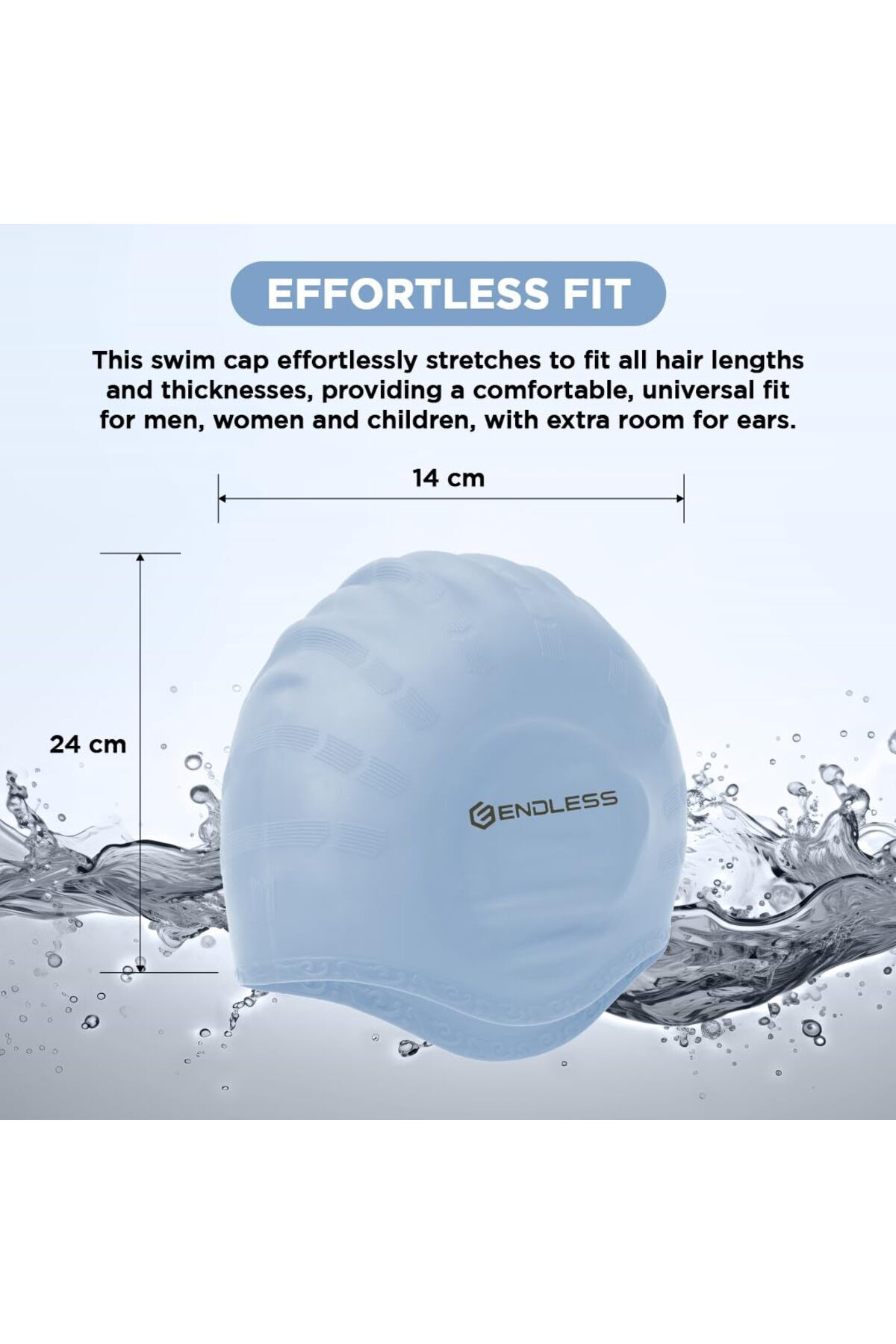 Endless-Comfortable Silicon Swimming Cap | Ergonomic Ear Pockets | Free Size | Silver 3