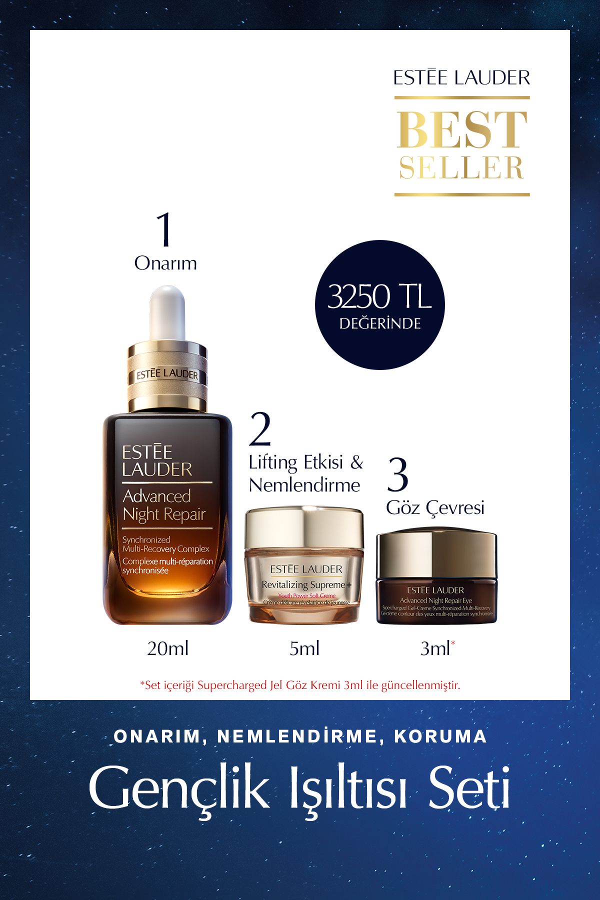 Estee Lauder Cilt Bakım Seti - Advanced Night Repair Serum 20ml, Revitalizing Supreme Krem 5ml, Göz Kremi 3ml