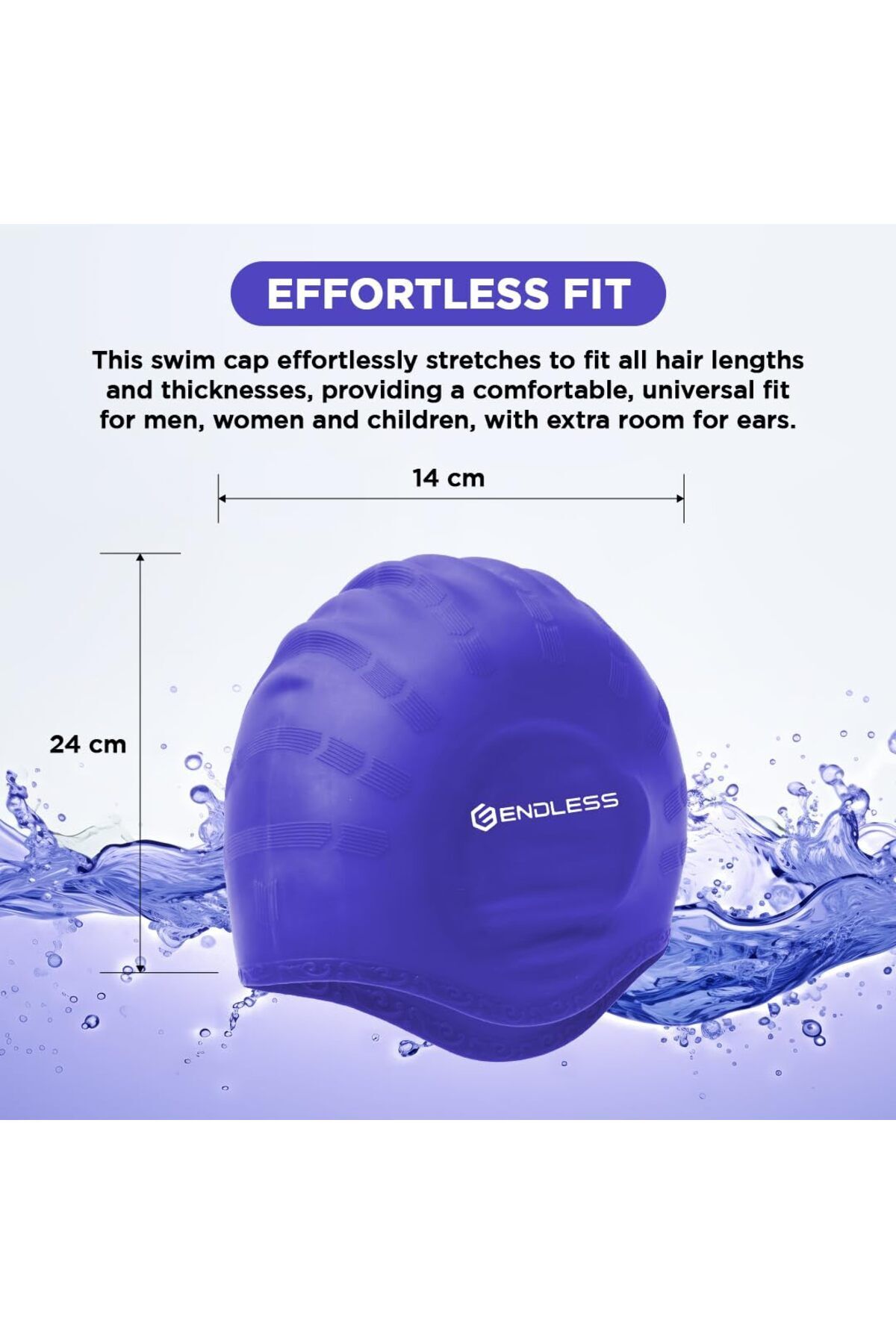 Endless-Silicon Swimming Cap | Ergonomic Ear Pockets | Waterproof | Purple | Free Size 3