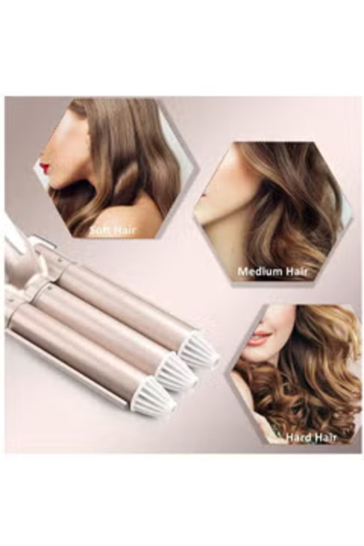 Arabest-3 Barrel Hair Curler Wand Portable Curling Iron Curling Tongs Gold 22MM 5
