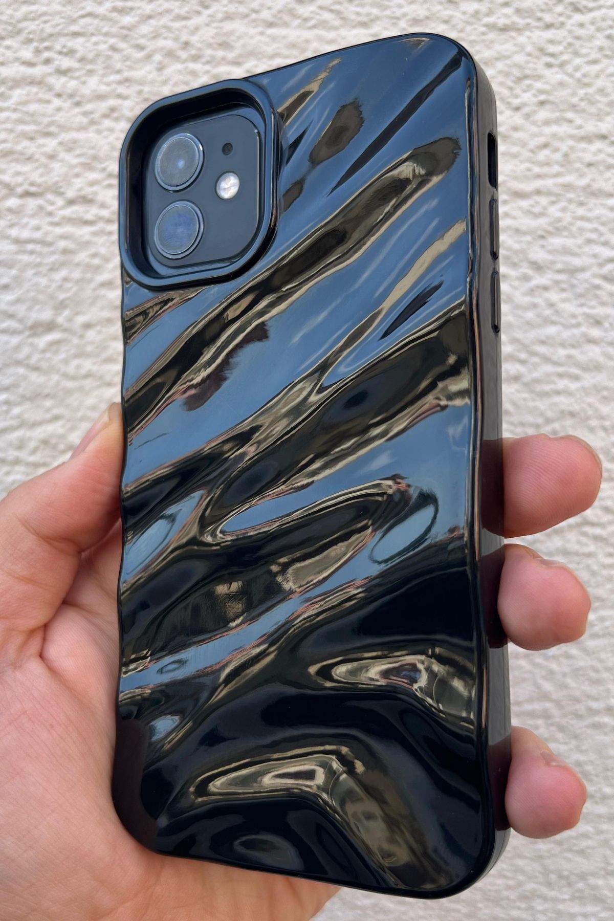 iPhone 11 Uyumlu Parlak Kamera Çıkıntılı Lüks 3 Boyutlu Su Dalgalanma Desenli Parlak Silikon Wavy