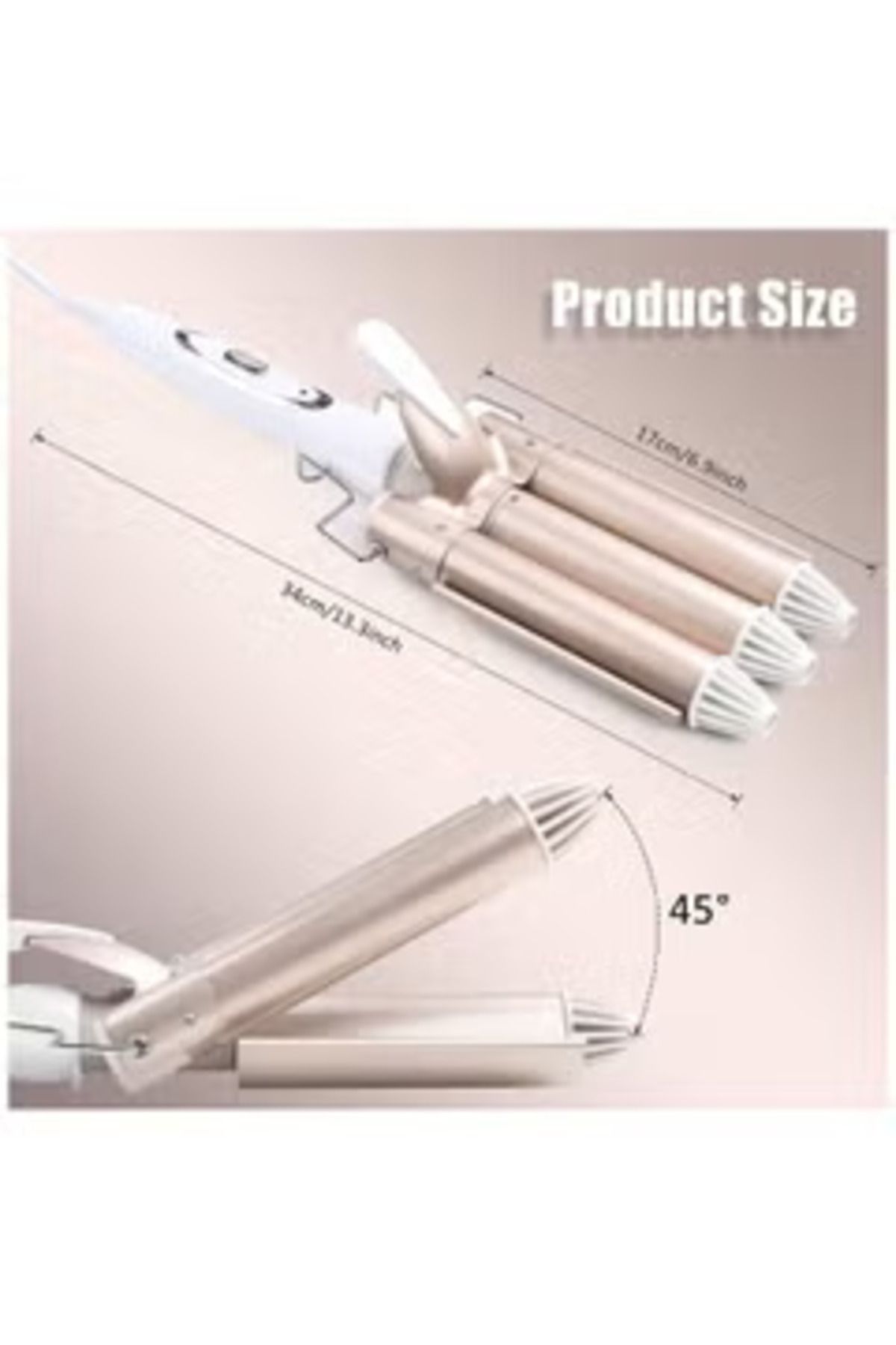 Arabest-3 Barrel Hair Curler Wand Portable Curling Iron Curling Tongs Gold 22MM 6
