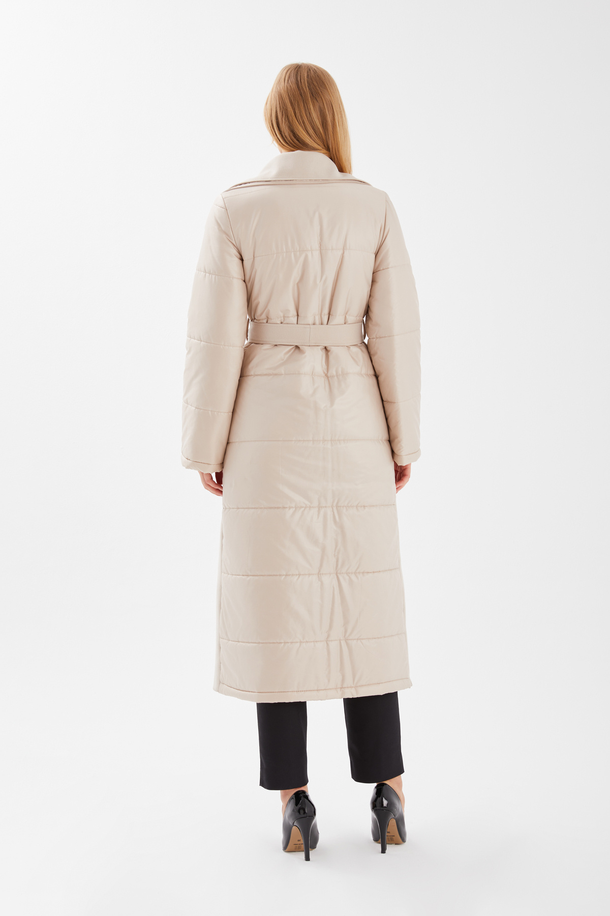 ŞEYDA ERTEM  BEJ YÜNLÜ KAŞE PUFFER UZUN KALIN MANTO - Görsel 5