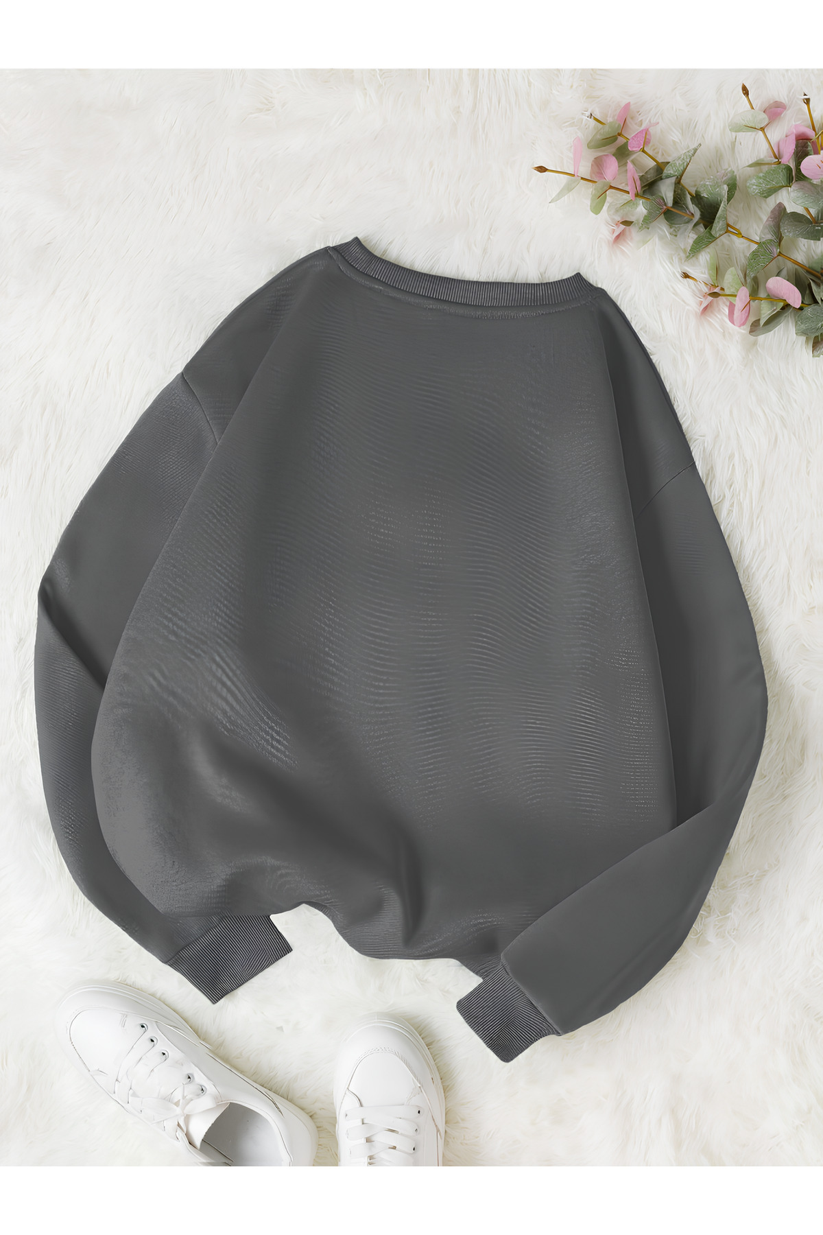 Revasser  Kadın HAPPY Daısy Özel Renkli Oversize Bisiklet Yaka Pamuklu Sweatshirt - Görsel 2