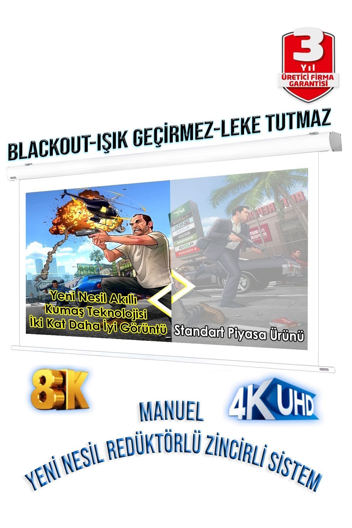 GÖLGE STOR En250cm Boy190cm Projeksiyon Perdesi Manuel Yeni Akıllı Kumaş Blackout-ışık Geçirmez 4k 8k Hd