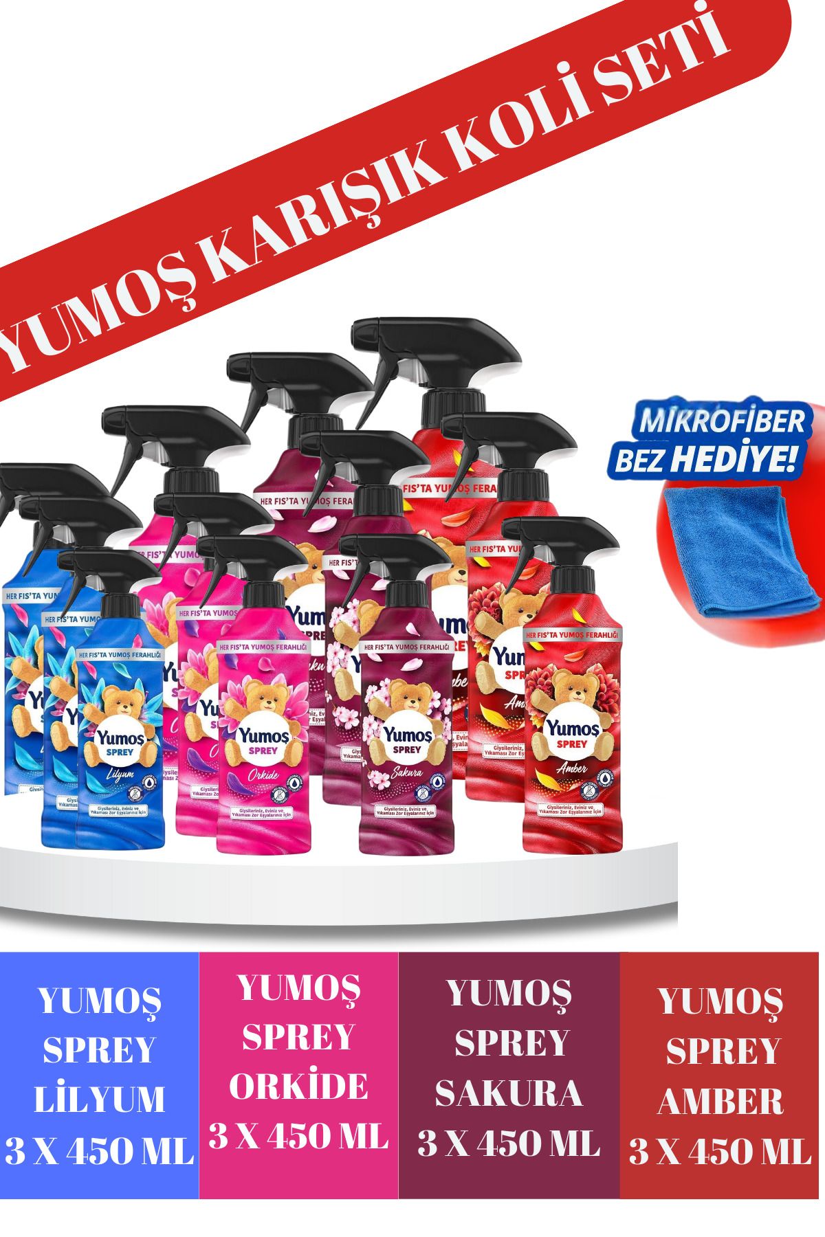 Yumoş Sprey Amber 450 ml X 3 Sakura Sprey 450 ml X 3 Lilyum Sprey 450 Ml X 3 Sprey Orkide 450 ml X 3