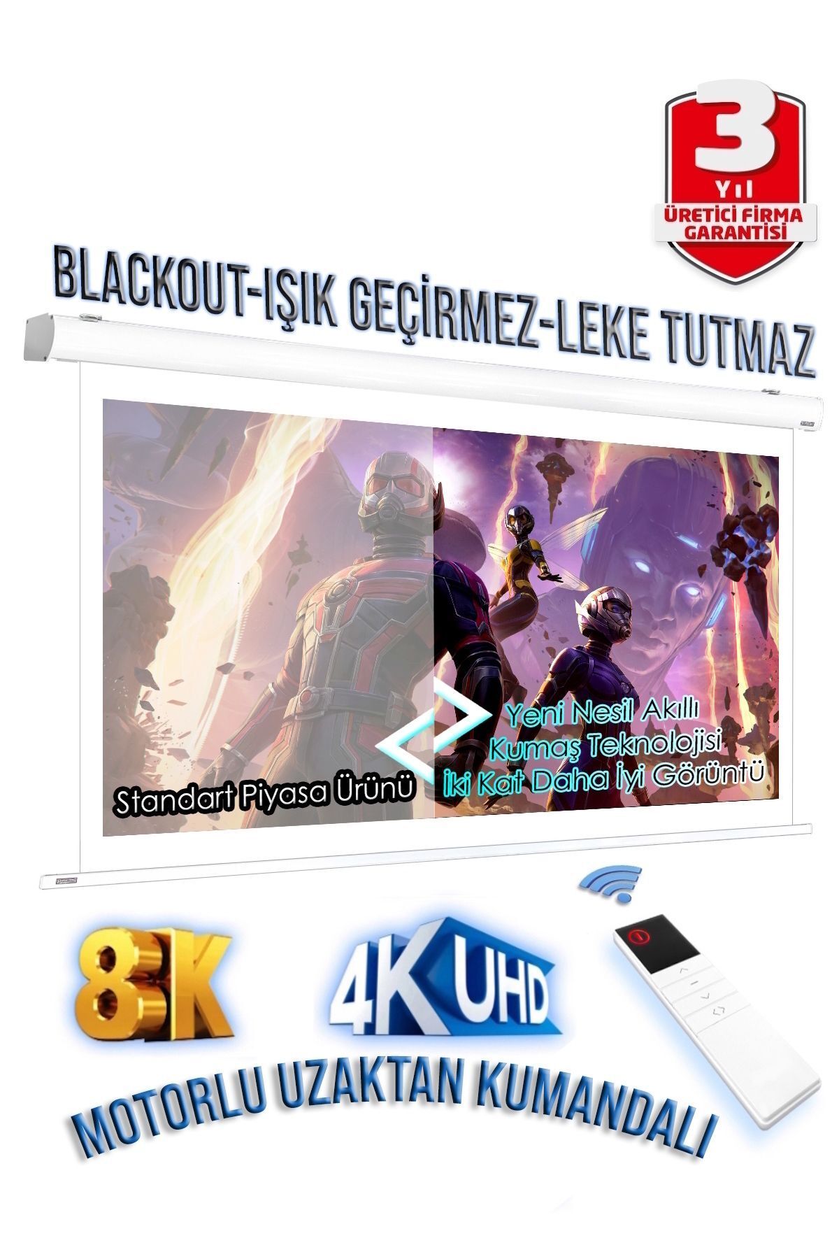 GÖLGE STOR En250cm Boy190cm Projeksiyon Perdesi Motorlu Yeni Akıllı Kumaş Blackout-ışık Geçirmez 4k