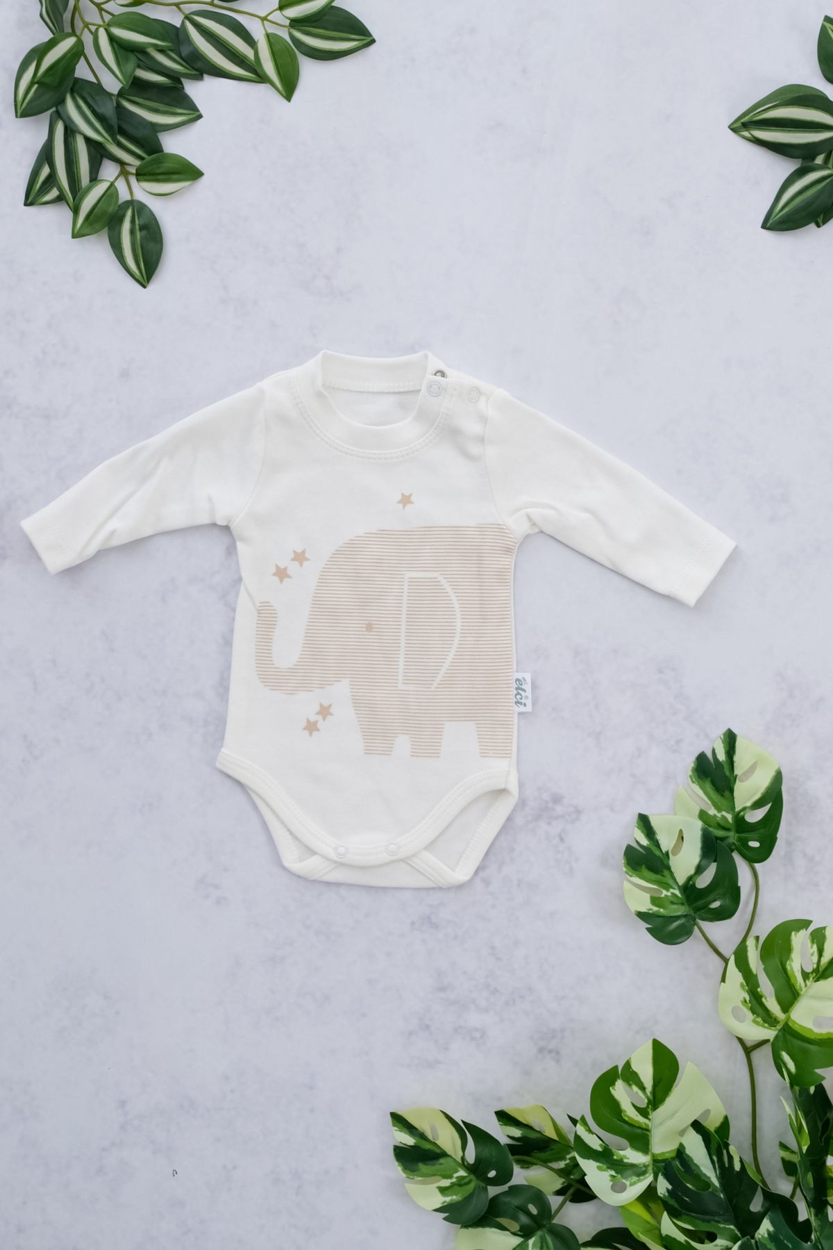 MİRANUR KİDS-Elephant Embroidered Hat Bodysuit Set 3