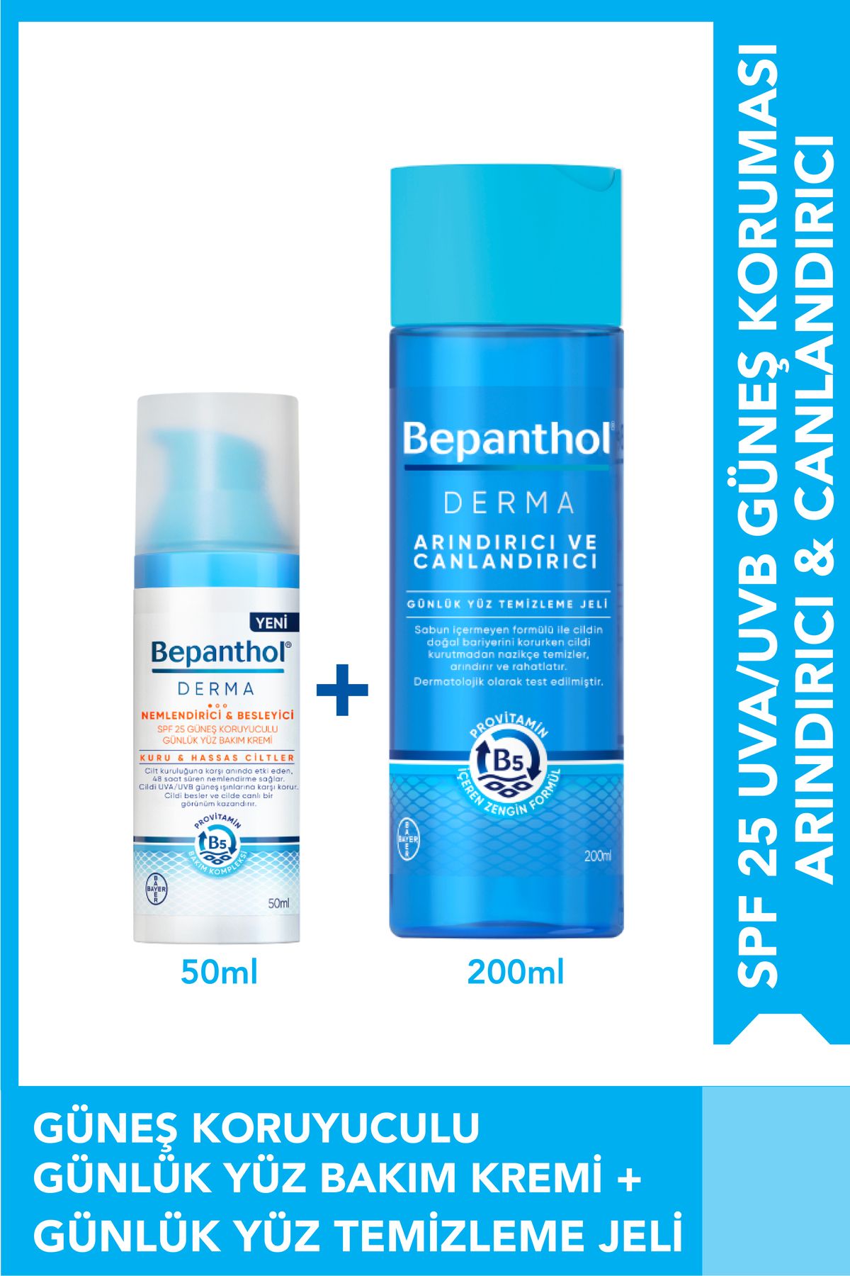 Bepanthol Nemlendirici & Besleyici Spf 25 Günlük Yüz Bakım Kremi 50ml & Canlandırıcı Yüz Temizleme Jeli 200ml