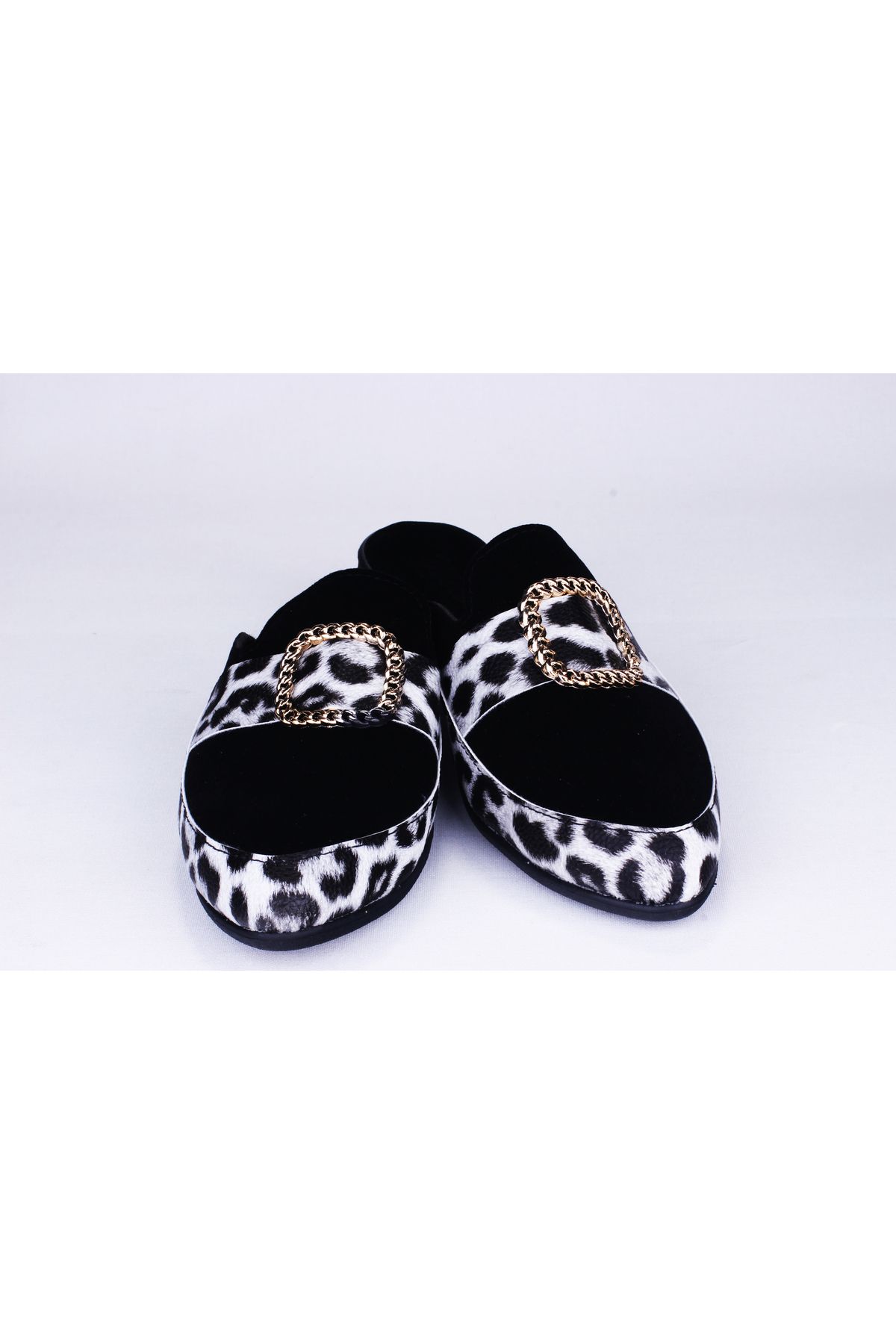 sengahenk-Silver Leopard Detailed Velvet Slippers with Spiral Accessories 2