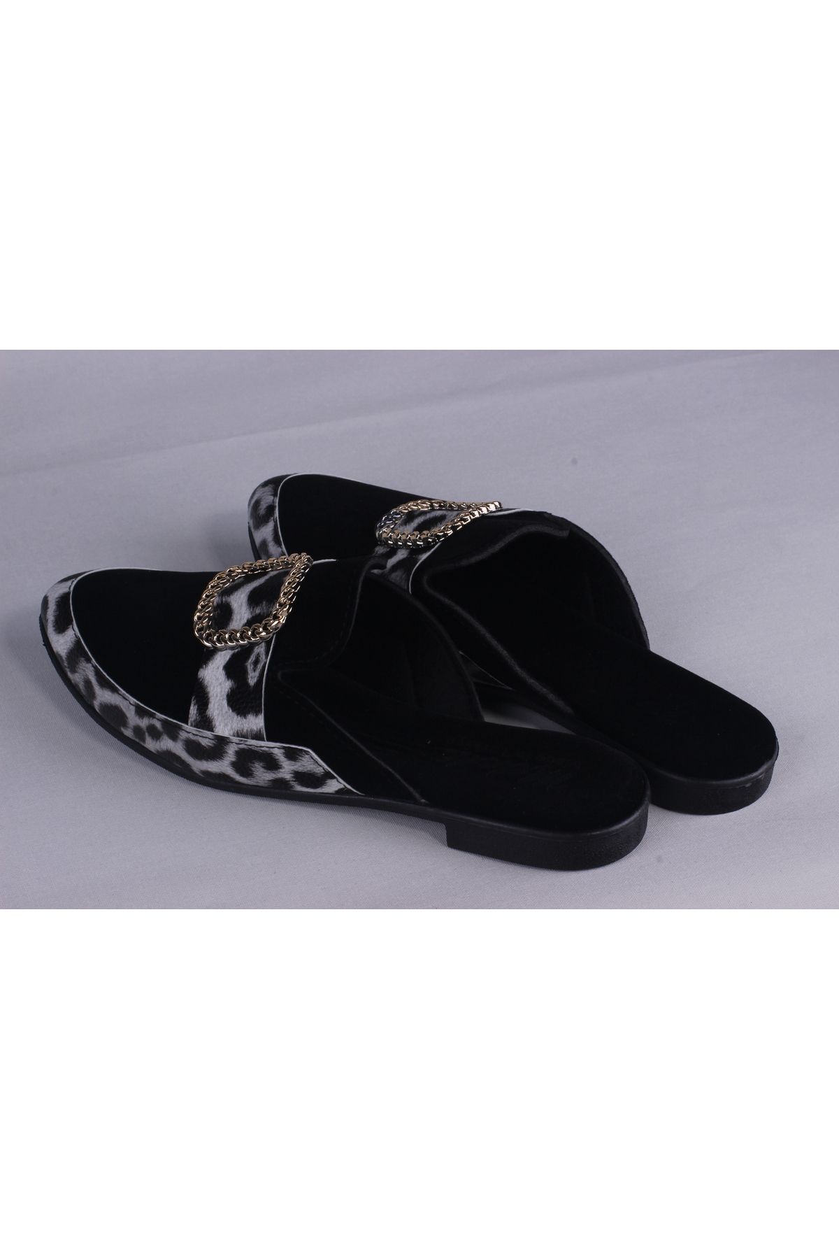 sengahenk-Silver Leopard Detailed Velvet Slippers with Spiral Accessories 7