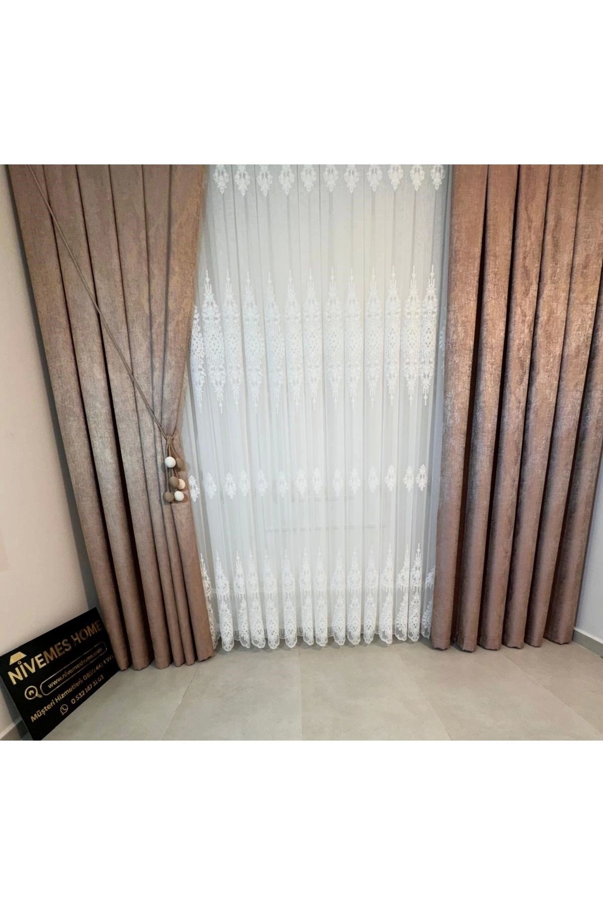 NİVEMESHOME-Nivemeshome Pera V-1001 - 1/3 Close Pleated Puppy Background Curtain Apm 6