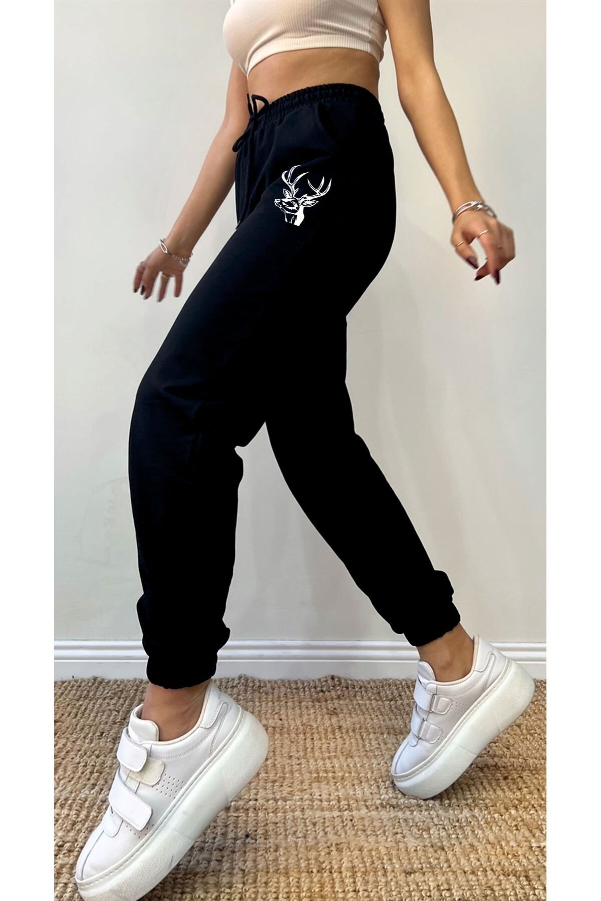 HOFFNUNG Jogger 3 Iplık Yıng Yang Dragon Örme Kumaş Lastikli Şardonlu Eşofman Altı