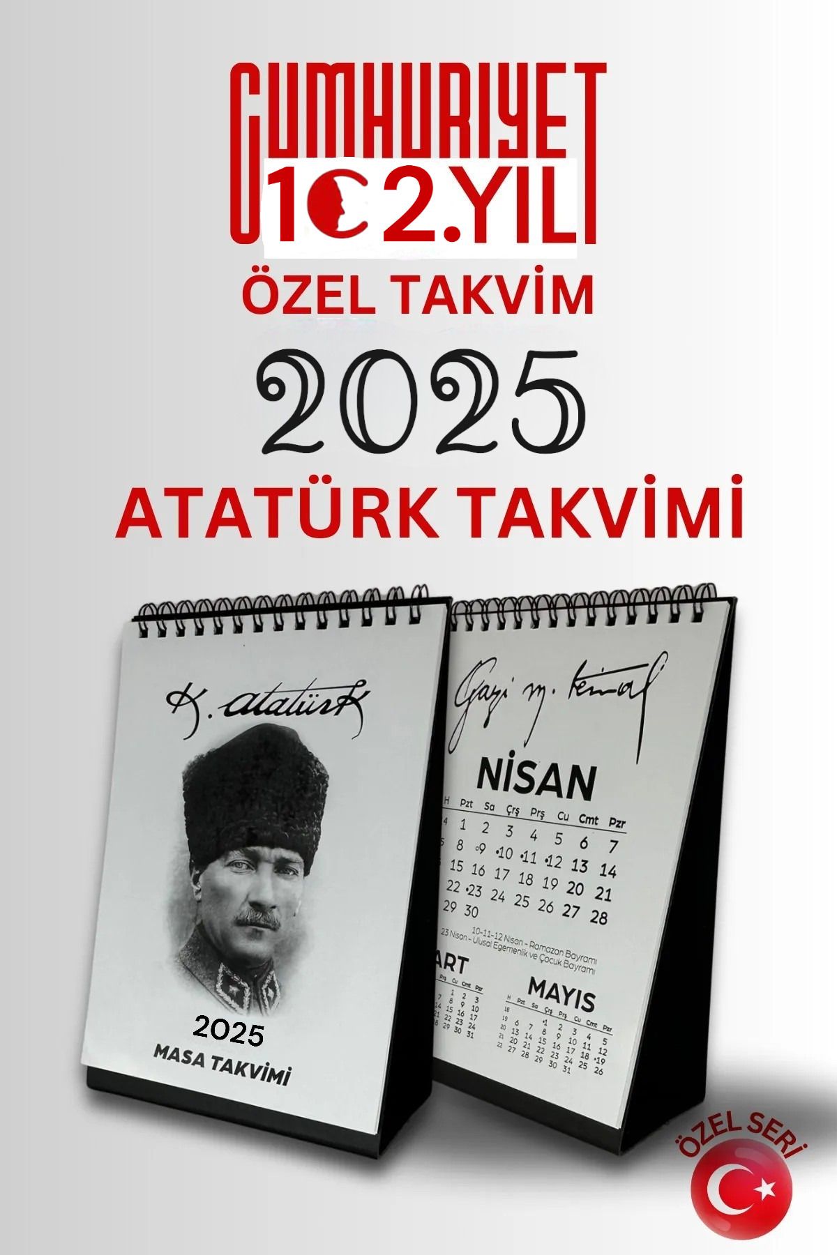 İstisna 2025 Atatürk Masaüstü Takvimi Spiralli Üçgen Takvim