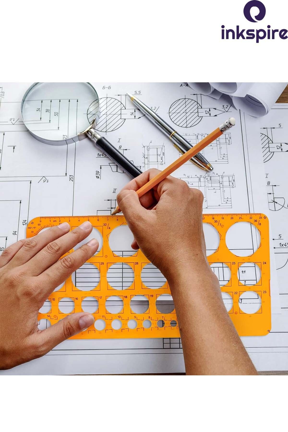 inkspire-Large Technical Drawing Ruler with 25 cm Circles - 1-36 mm Circle Template Perforated Ruler 5