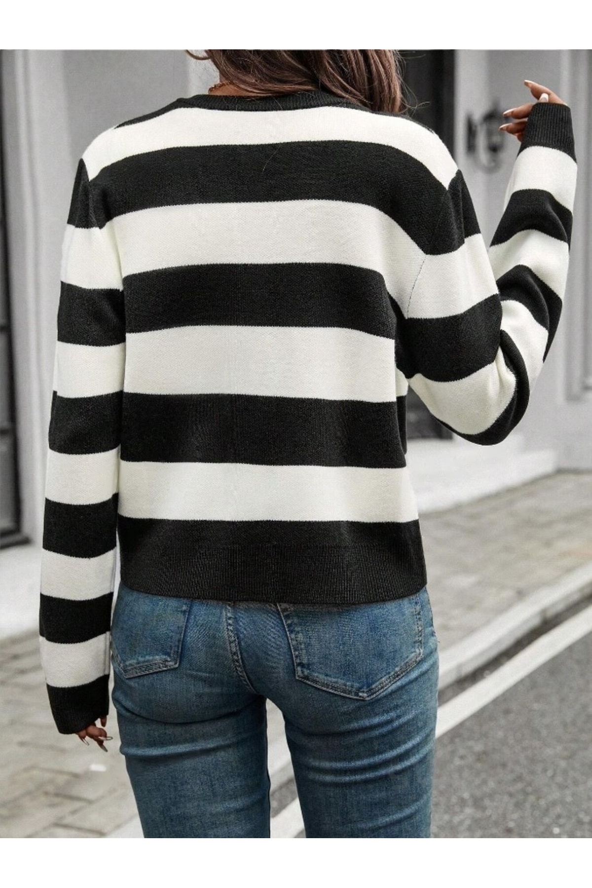 Dier Moda  Triko Şeritli Kısa Hırka - Görsel 4