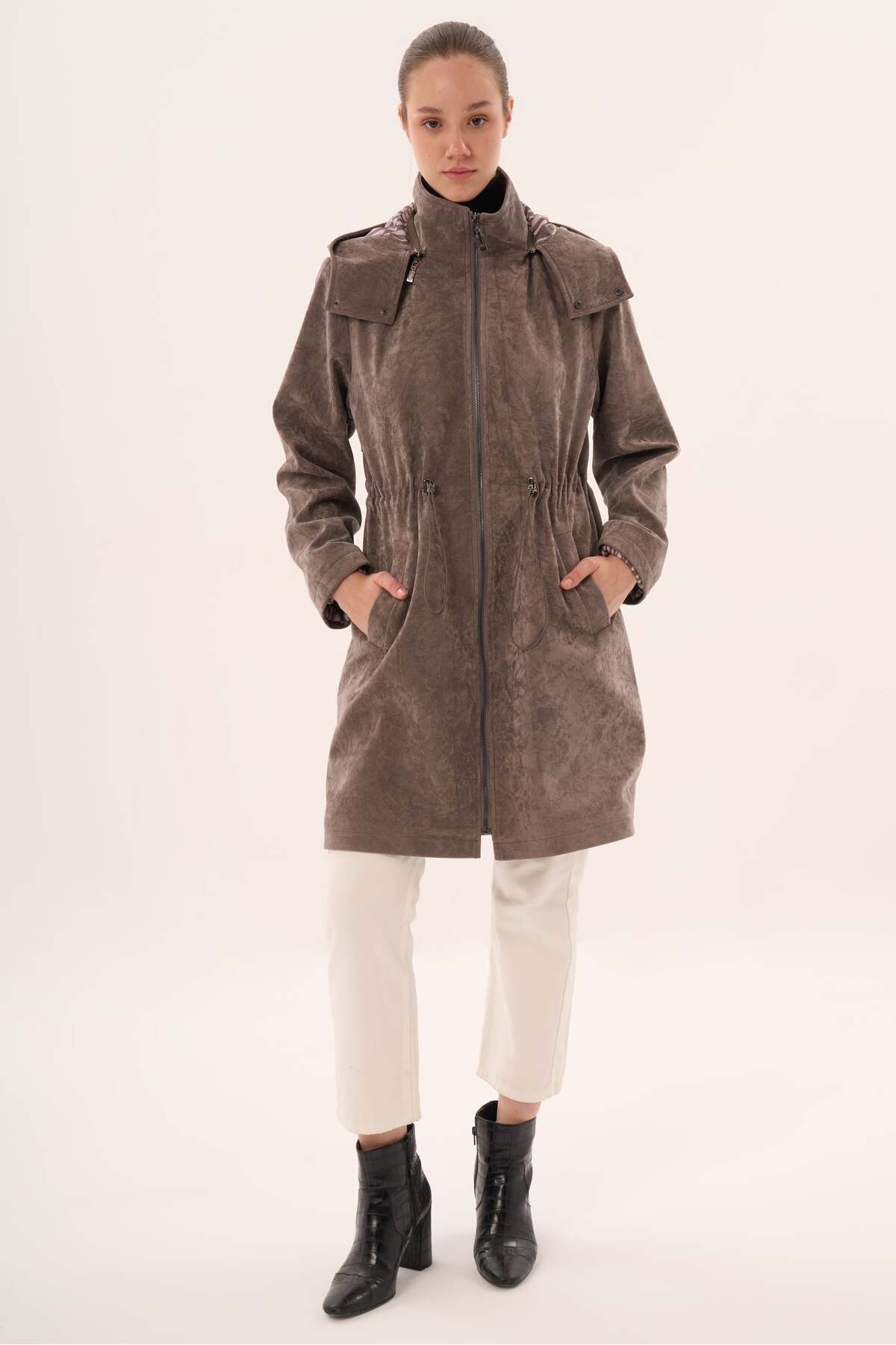 Veger  astarı zebra desenli palto - Görsel 3