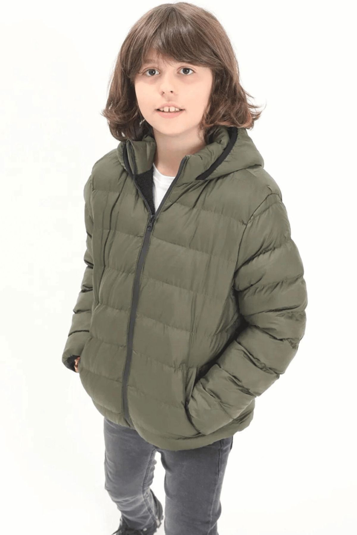 Biminik-Straight Stitched Boy's Coat with Pocket Velcro 1