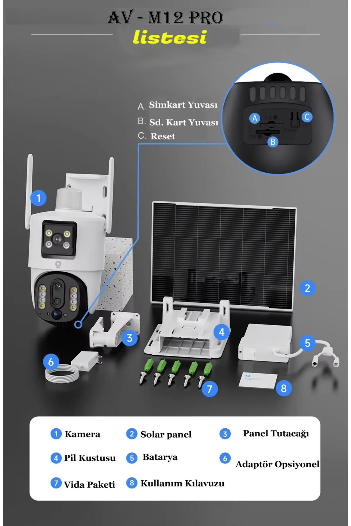 AVENİR Av-m12 6mp Lensli,solar, 4g Sım, Sesli,renkli Gece Görüşlü Kamera