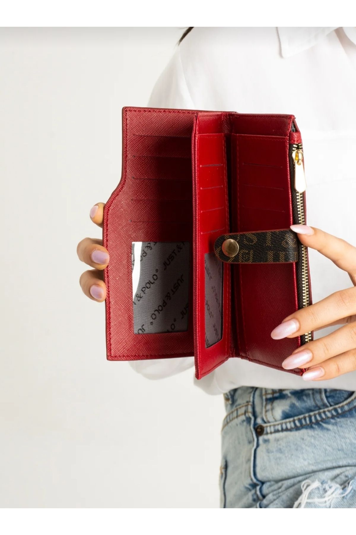 GP GUES POLO-Just Polo Women's Red Wallet with 14 Sections 4