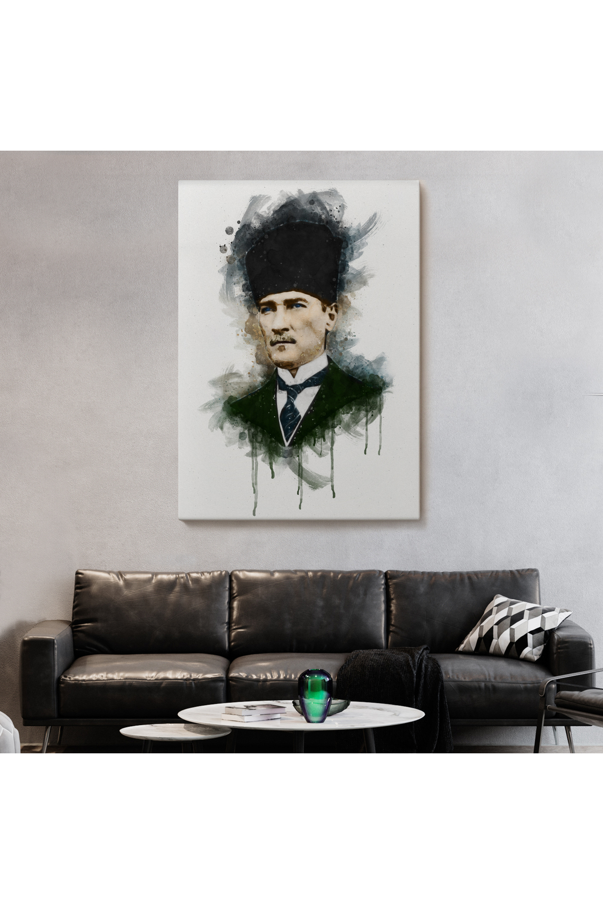 Mustafa Kemal Atatürk'ün Suluboya Görünümlü Portresi Dekoratif Kanvas Tablo görsel 2