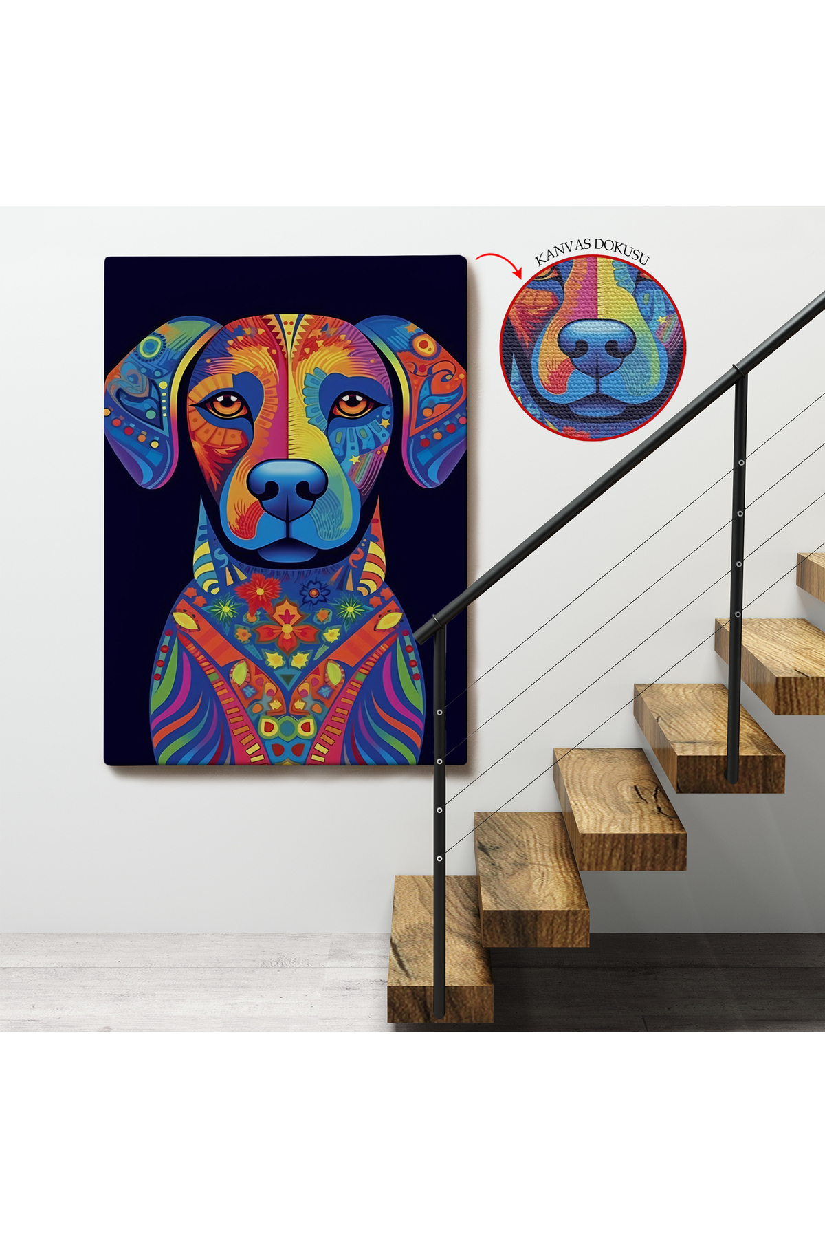Mandala Renkli Köpek Kanvas Tablo görsel 4