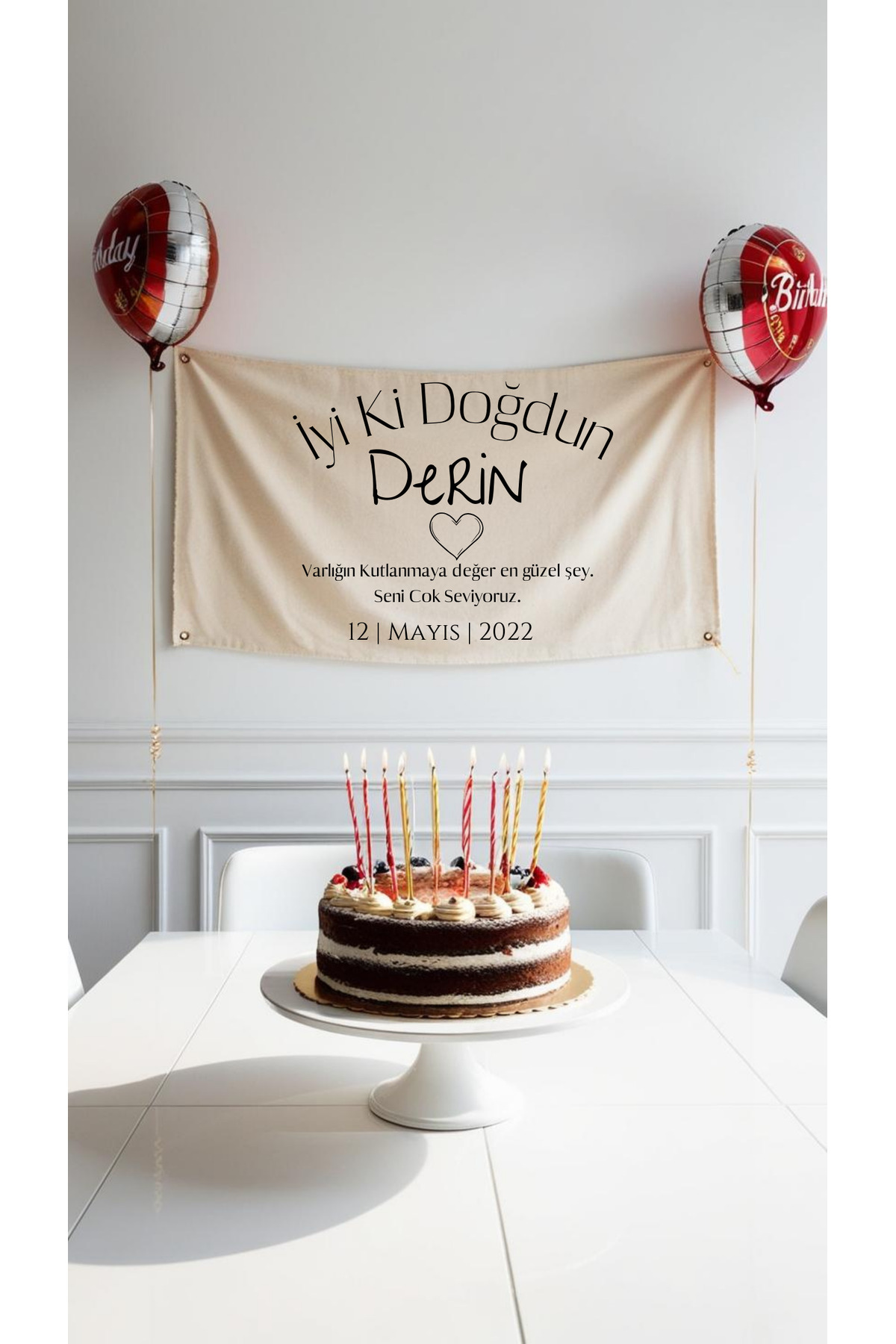 Puppetzzz İsimli Doğum Günü Arka Fon Flama Afiş Duvar Halısı 65x100cm Yatay Banner fotoğrafı 2 (önizleme)