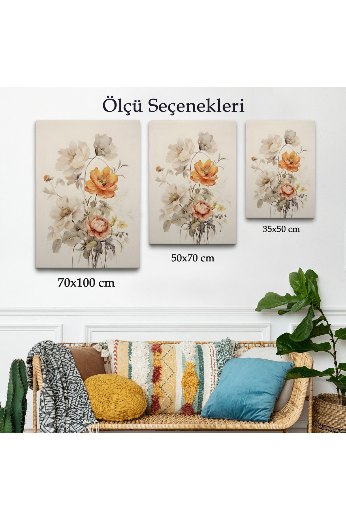 Soft Çiçekler Kanvas Tablo görsel 3