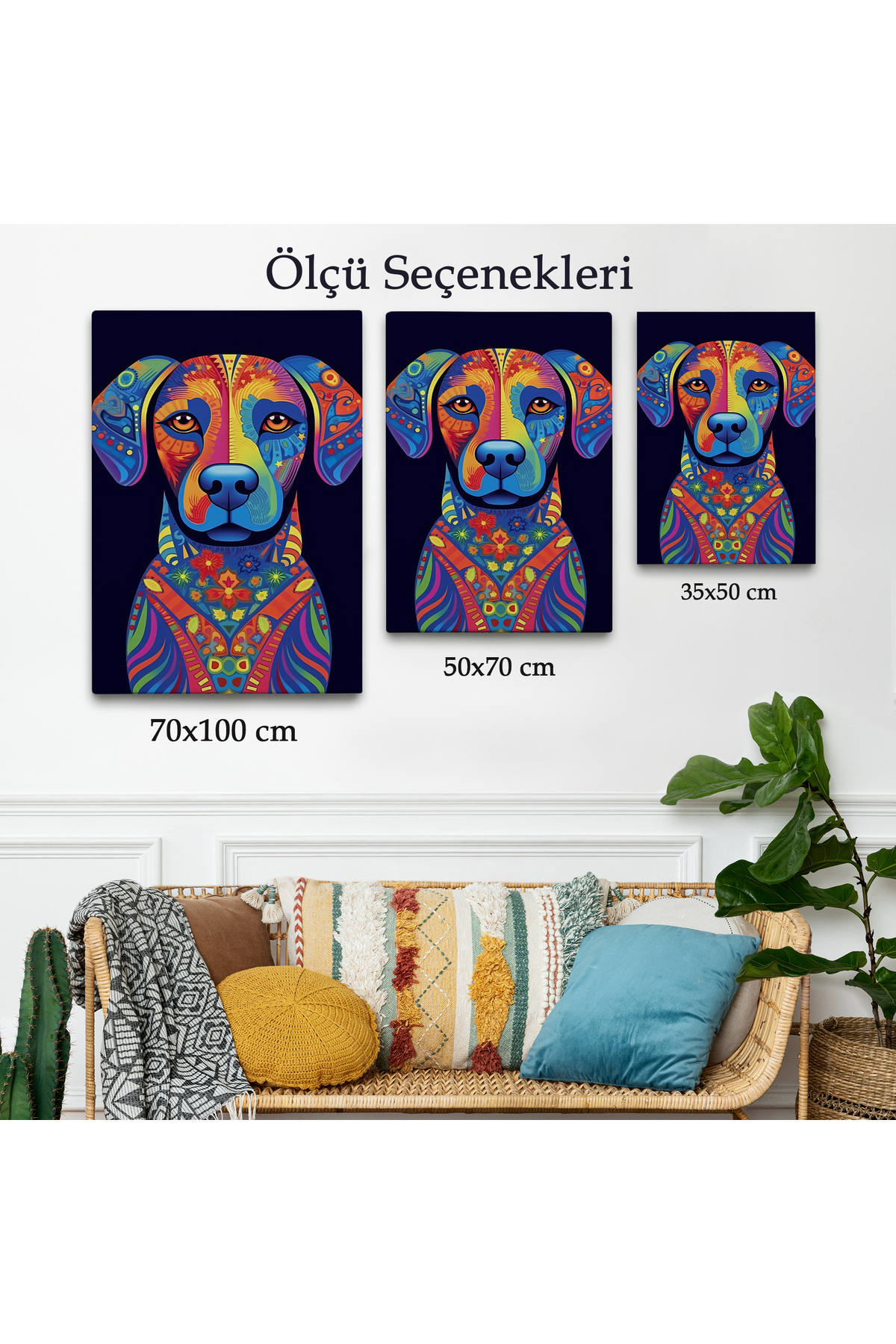 Mandala Renkli Köpek Kanvas Tablo görsel 3